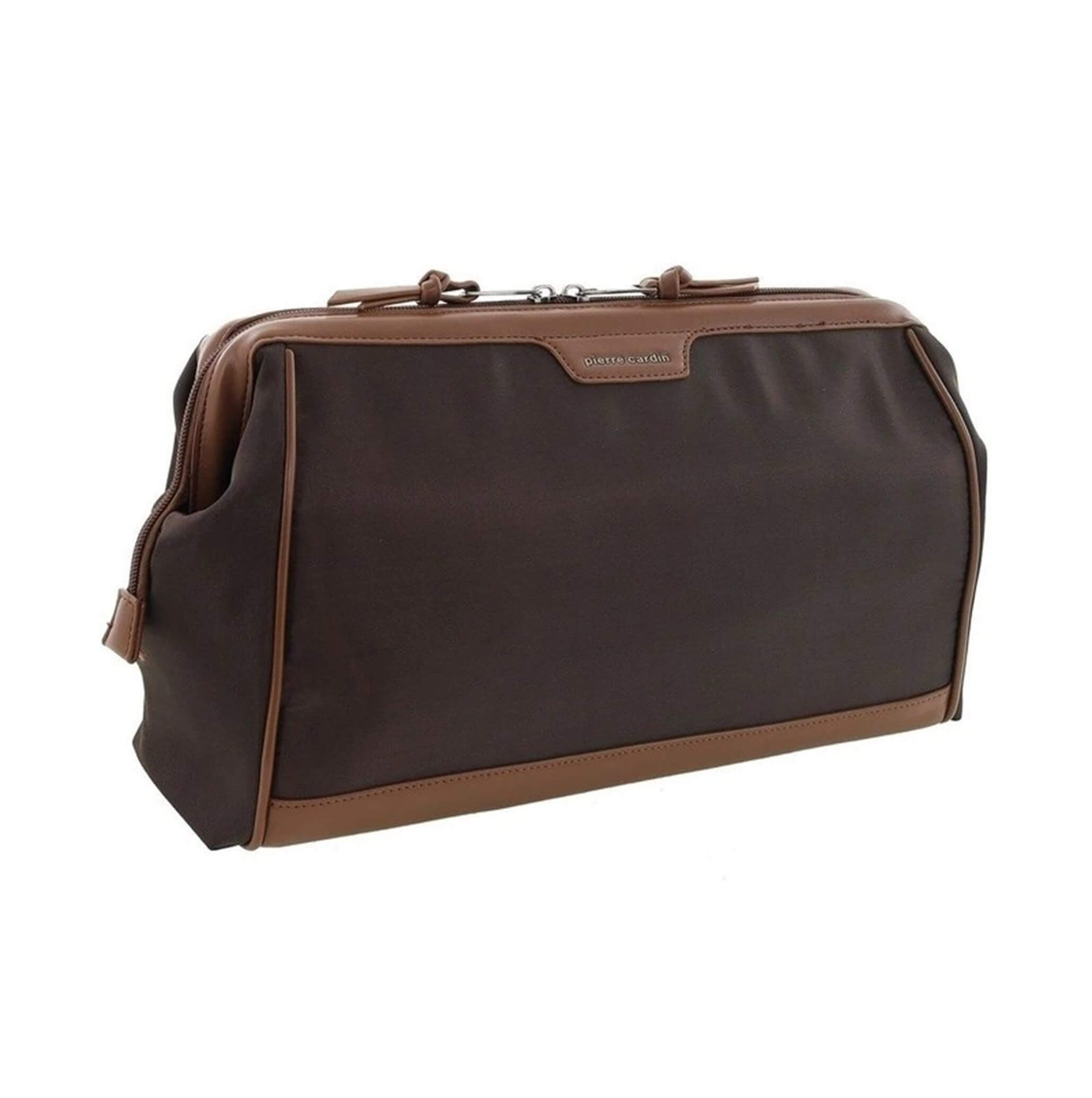 Pierre Cardin PC4128 nylon toiletry bag with brown vegan leather trim.