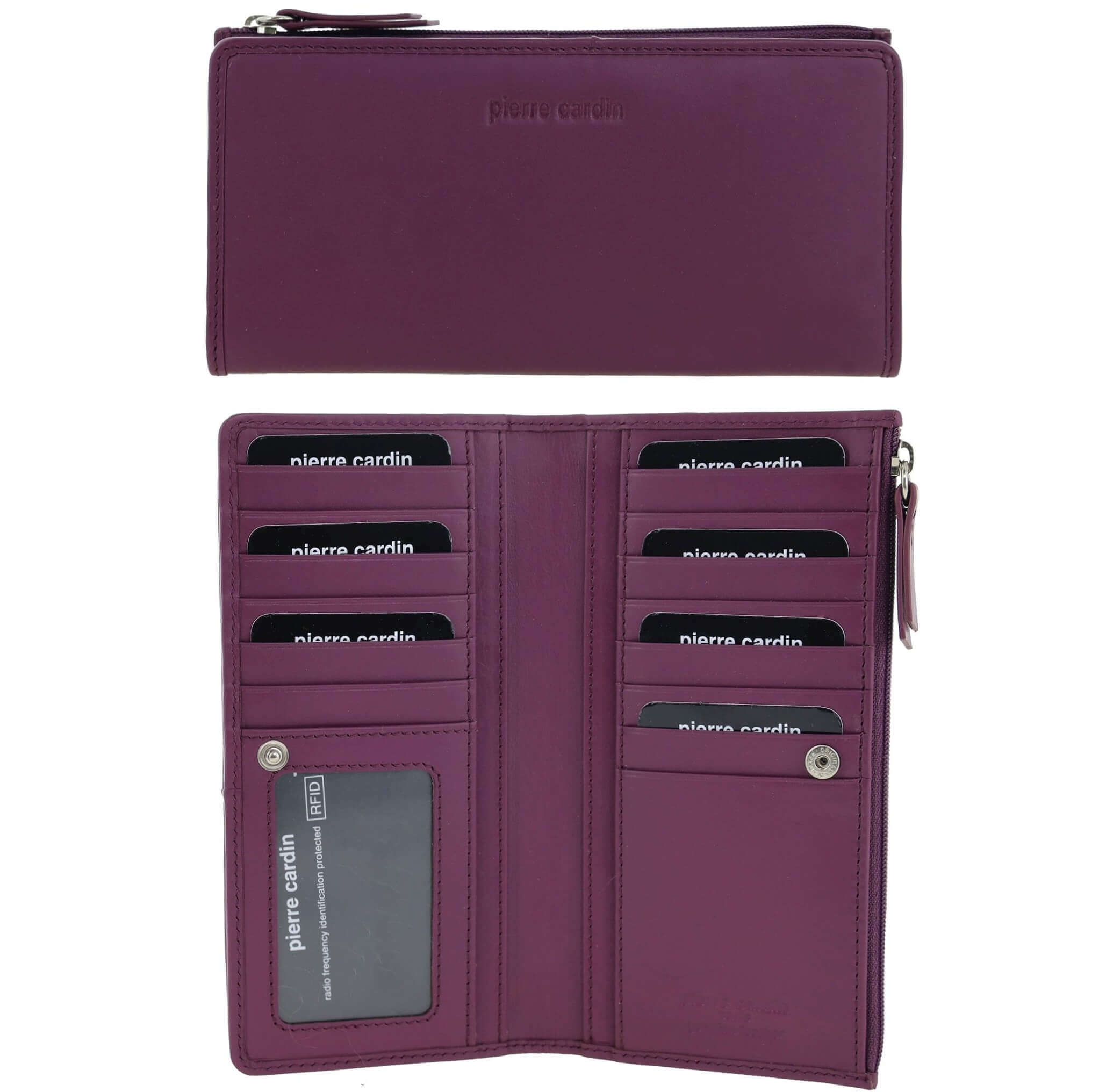 Pierre Cardin Italian Leather Ladies Bi-Fold Wallet in Berry