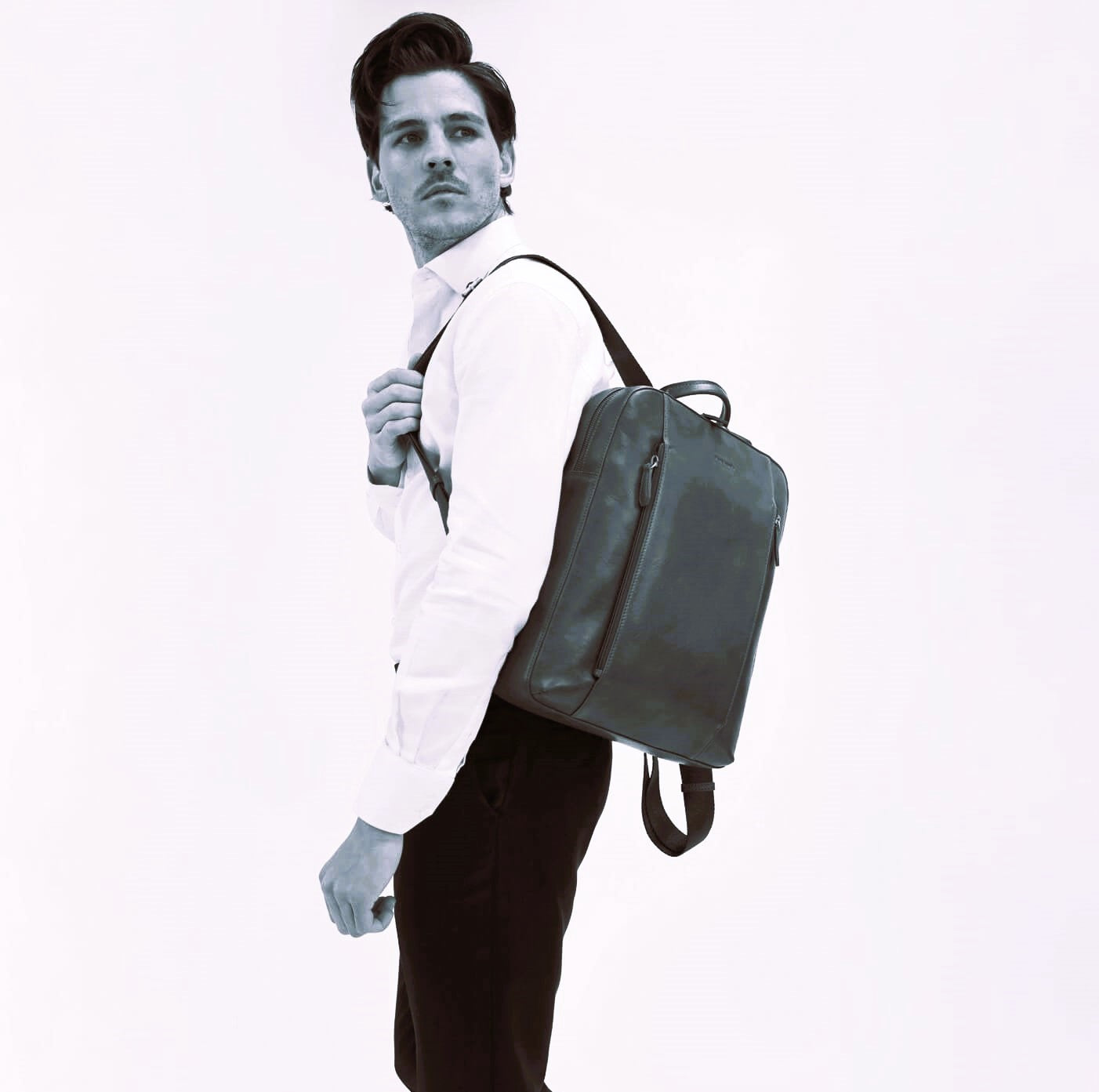Pierre Cardin Men’s Leather Business-Laptop Backpack in Black