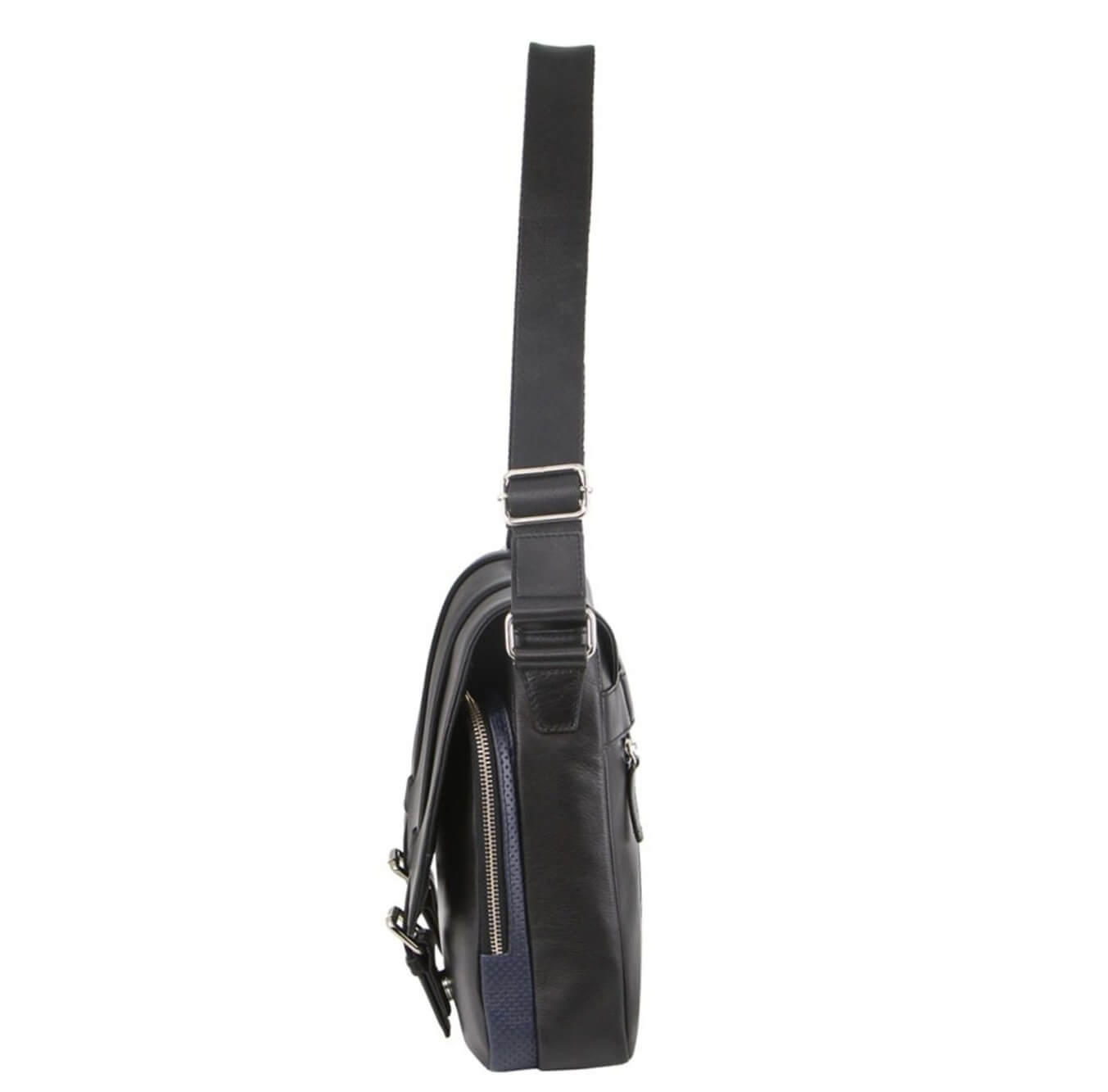 Pierre Cardin Italian Leather 13-inch Laptop Bag in Black/Navy