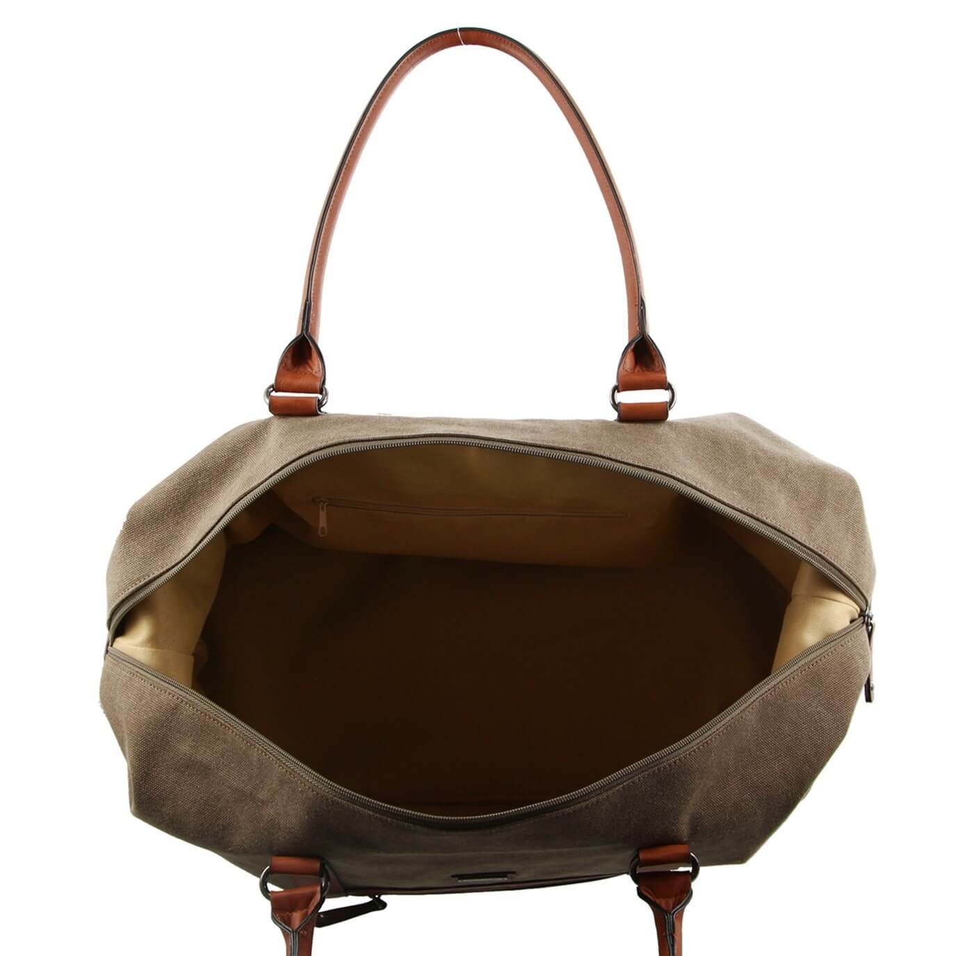 Brown leather bag with a handle on a white background