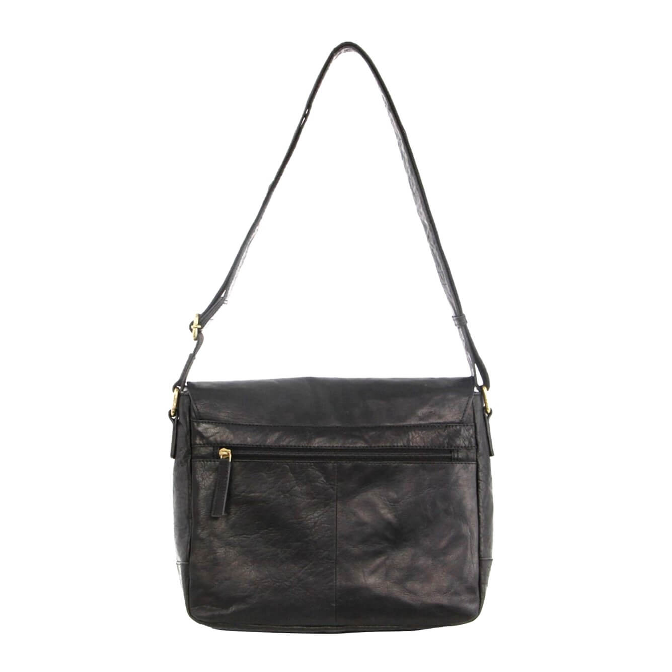 Pierre Cardin Men's Rustic Leather Messenger Bag in Black