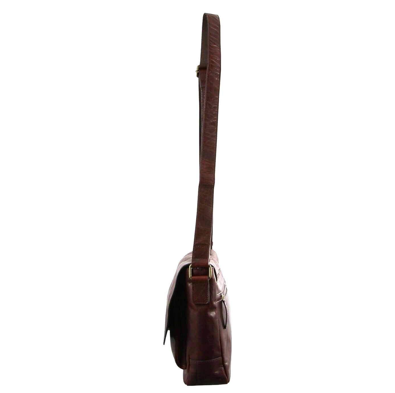 Pierre Cardin Men's Rustic Leather Messenger Bag in Chestnut 