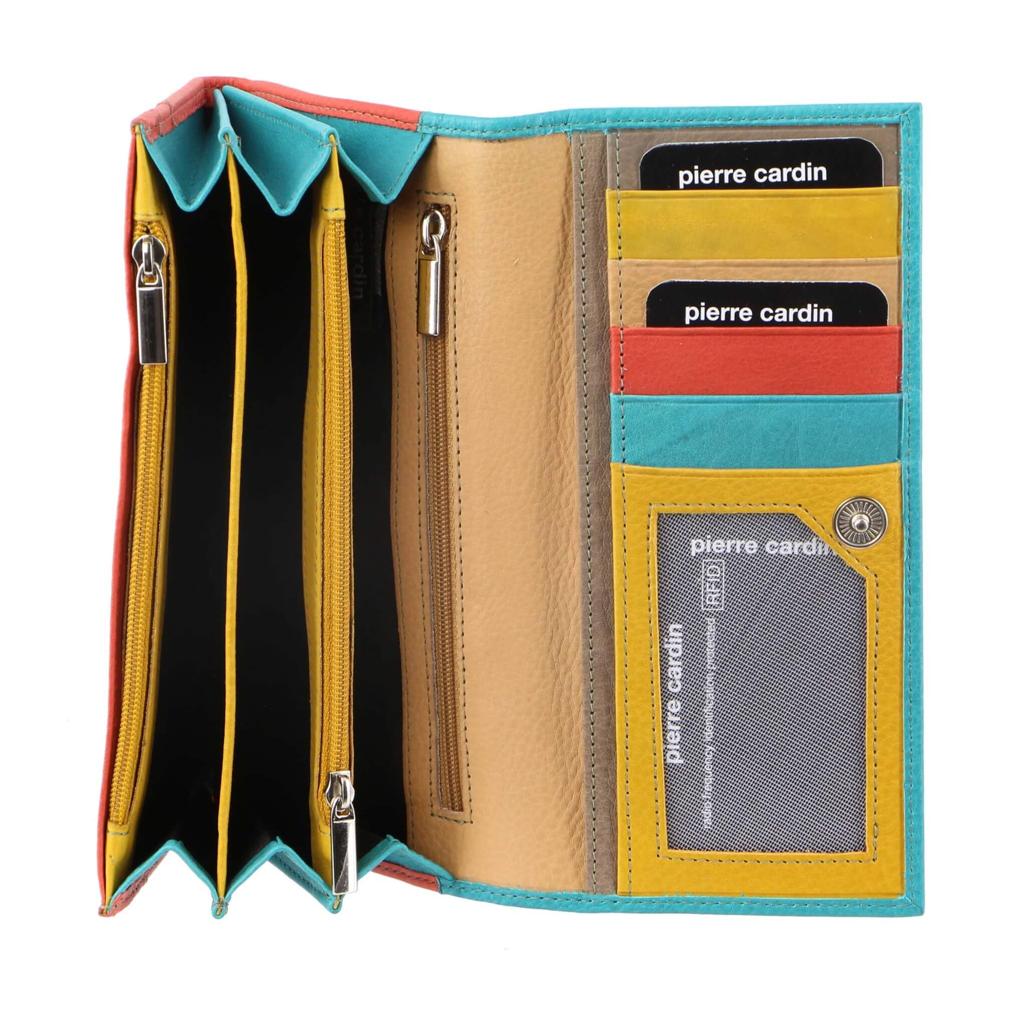 Pierre Cardin Multi-Colour Ladies Leather Tri-fold Wallet in Turquoise/Orange
