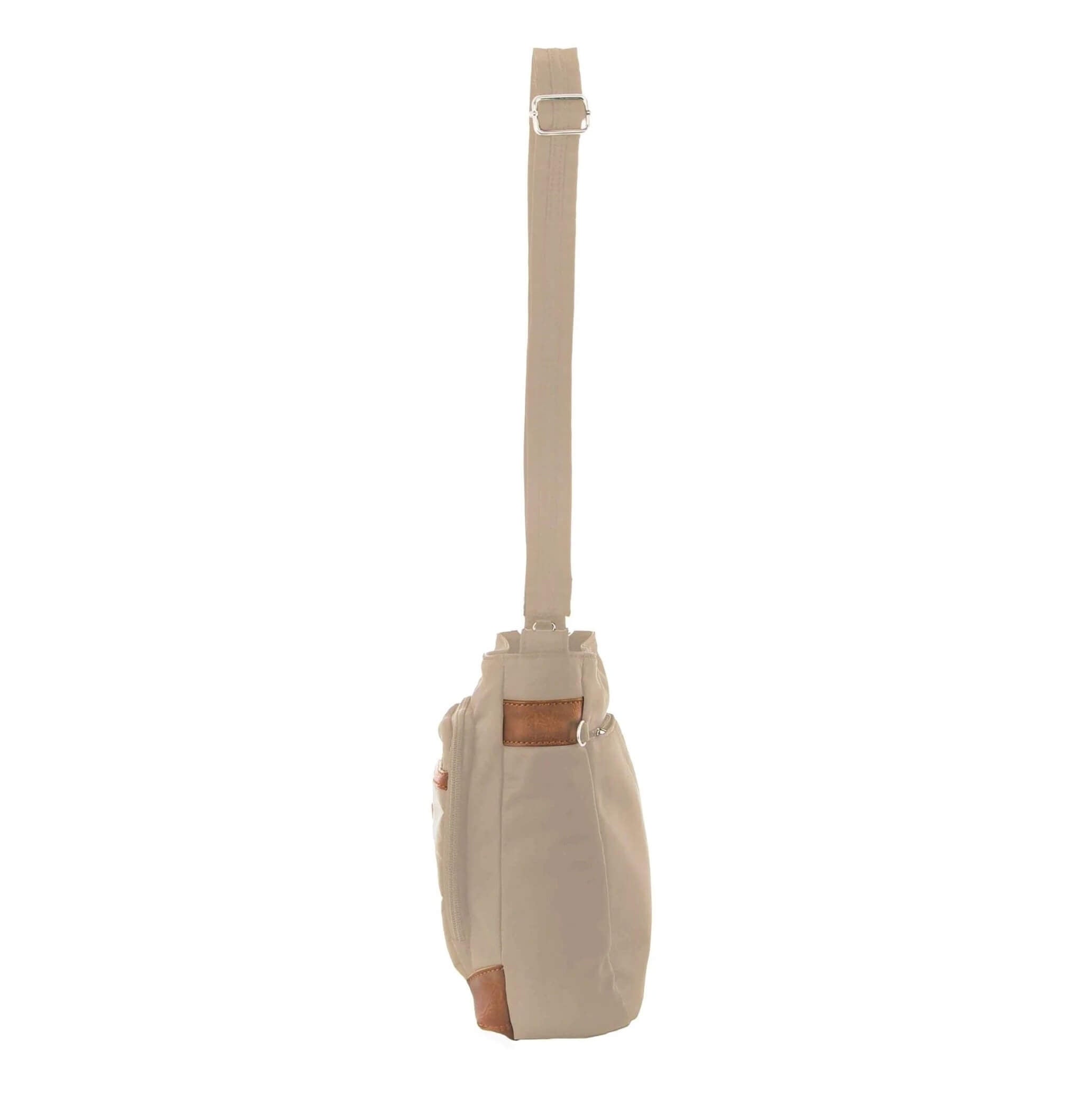 Pierre Cardin Ladies Nylon Anti-Theft 2-Tone Crossbody bag in Camel