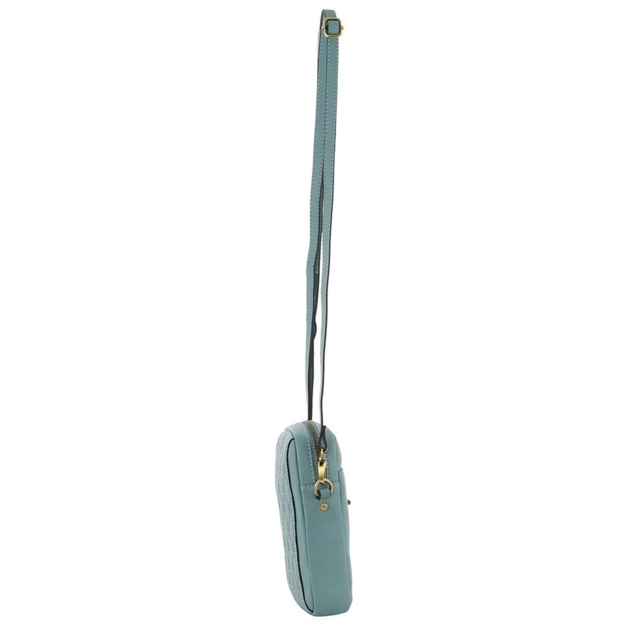 Pierre Cardin RFID Ladies Textured Leather Phone Bag in Blue