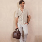 Pierre Cardin Mens Rustic Leather Business-Laptop Bag in Oak