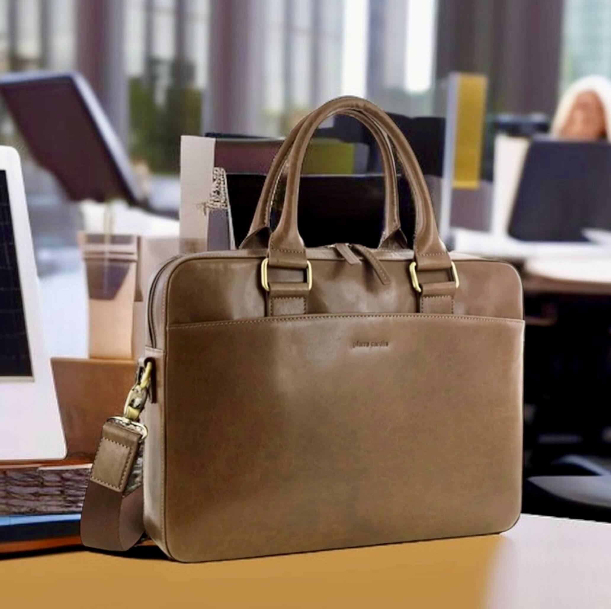 Pierre Cardin Italian Leather Business-Laptop Bag in Oak