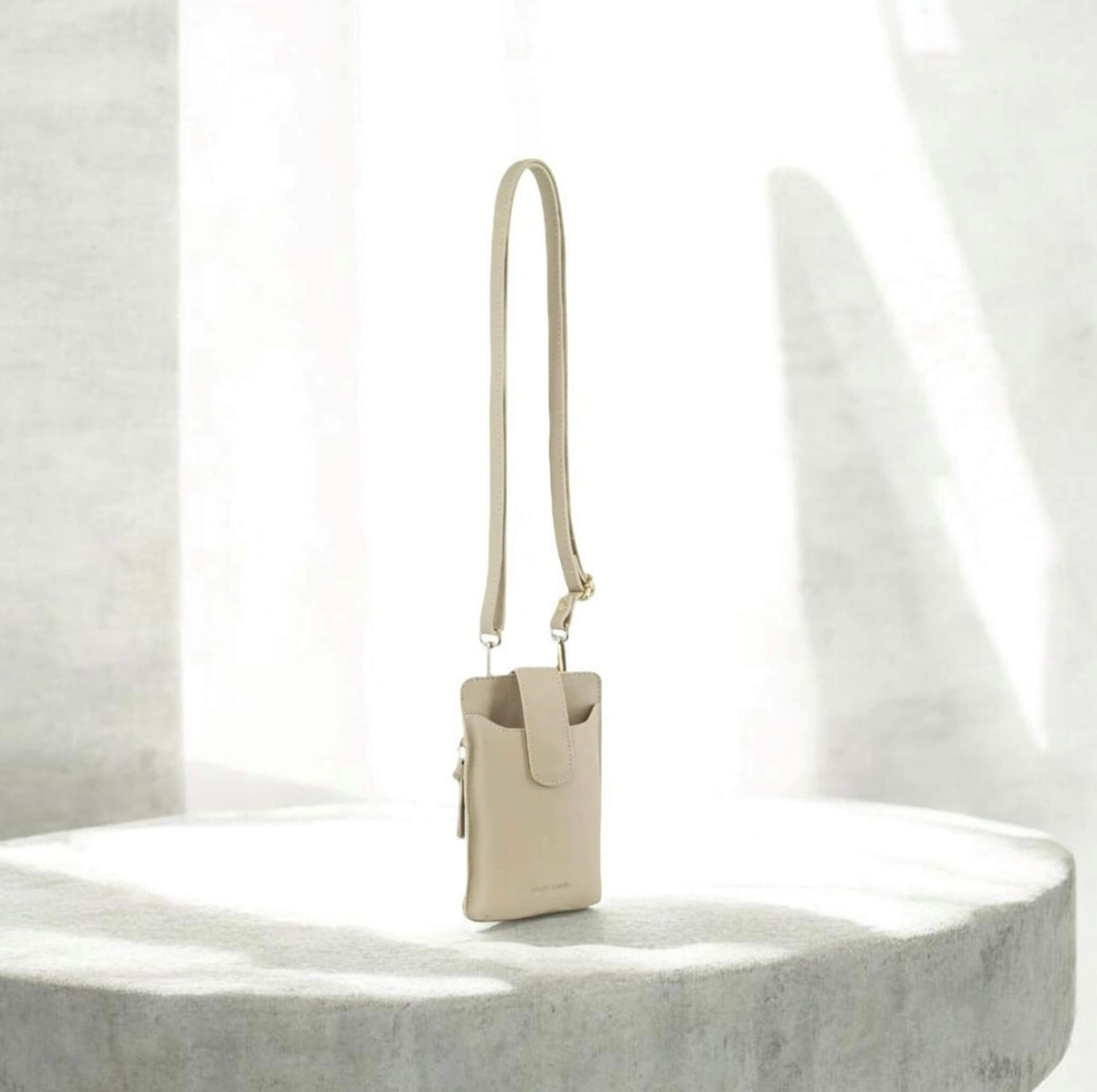 Pierre Cardin Compact Leather Phone Holder Bag in Cement
