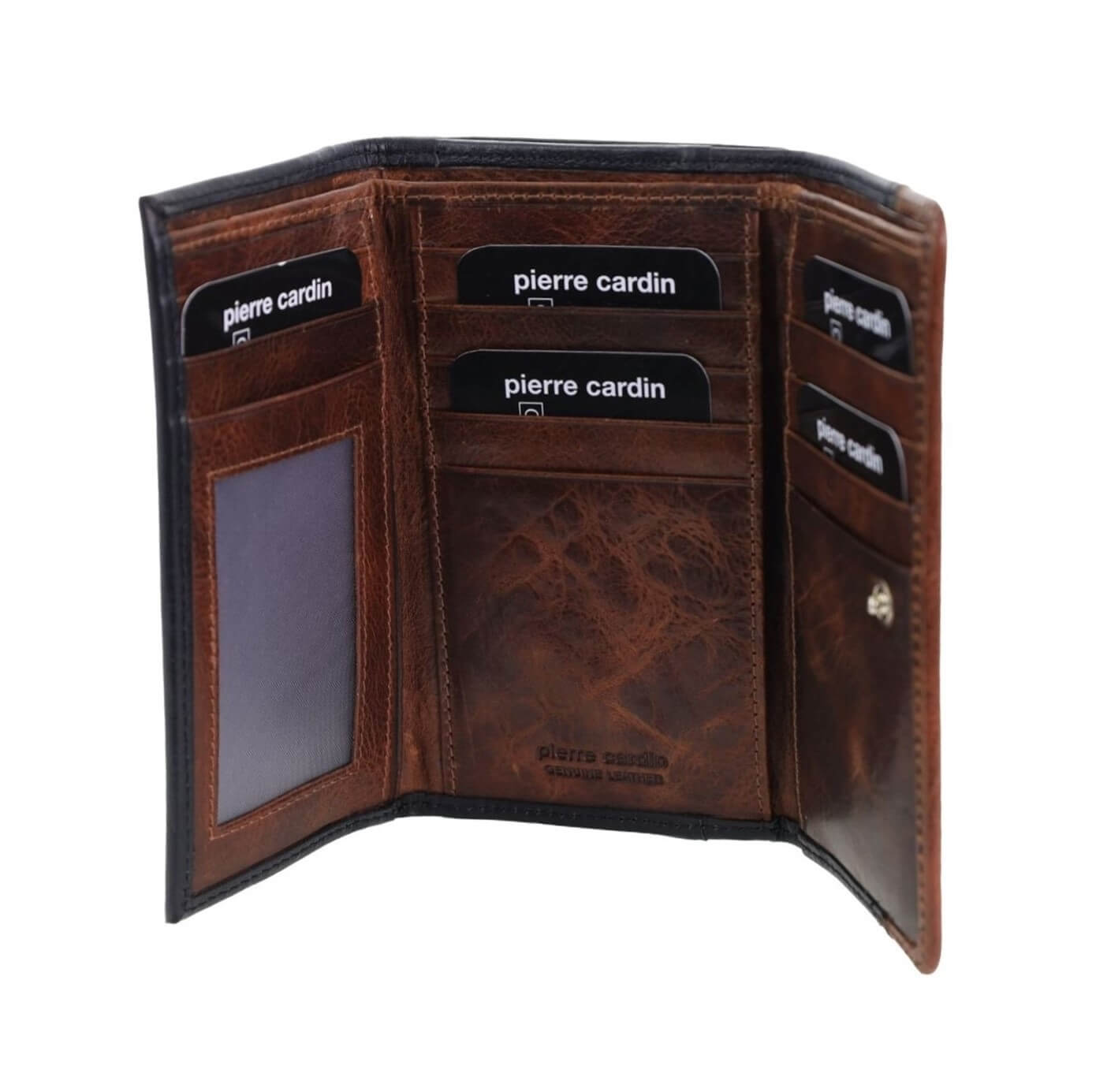 Pierre Cardin Ladies Leather Tri-fold Wallet in Black/Cognac