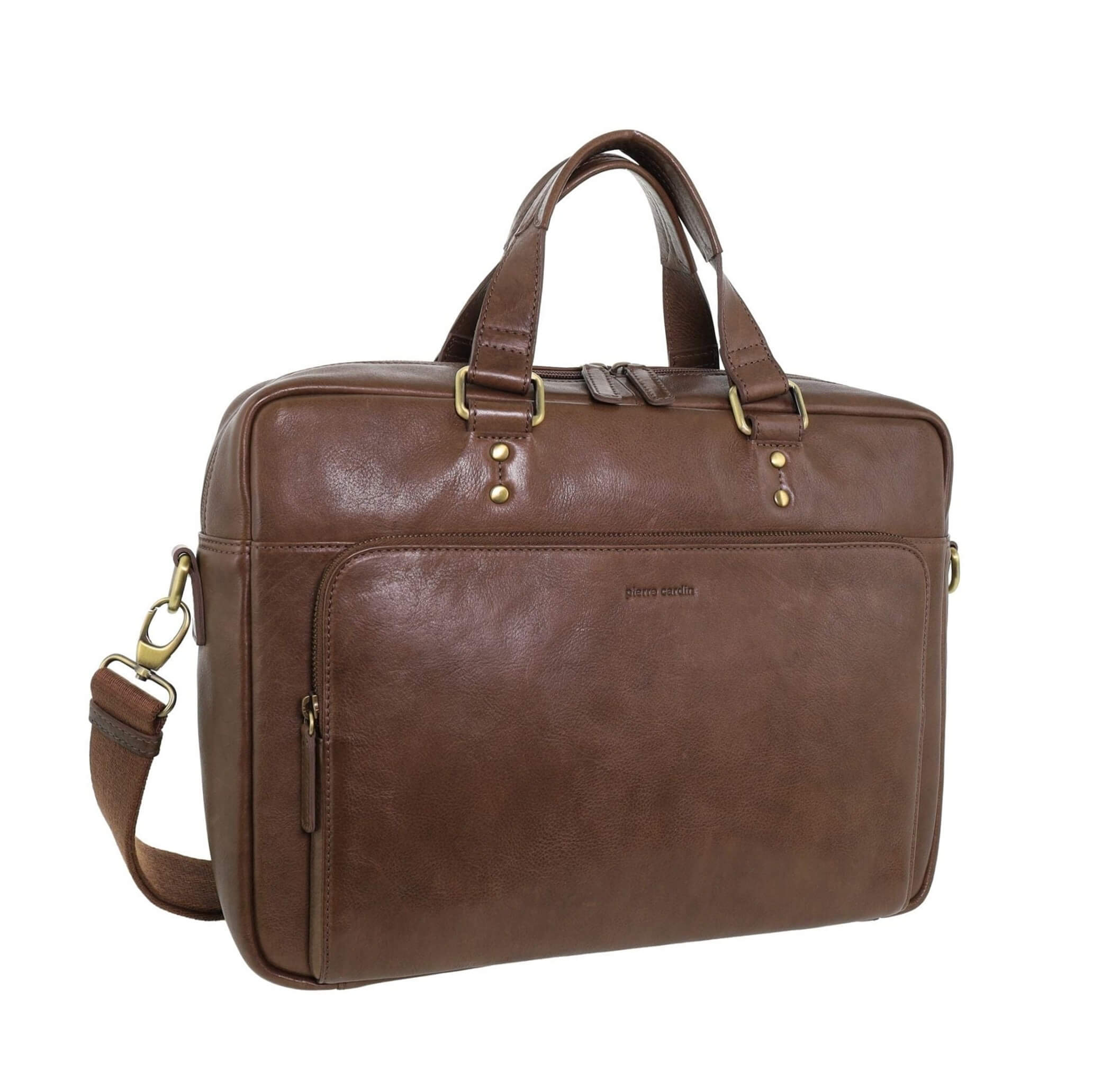 Pierre Cardin Mens Rustic Leather Business-Laptop Bag in Oak