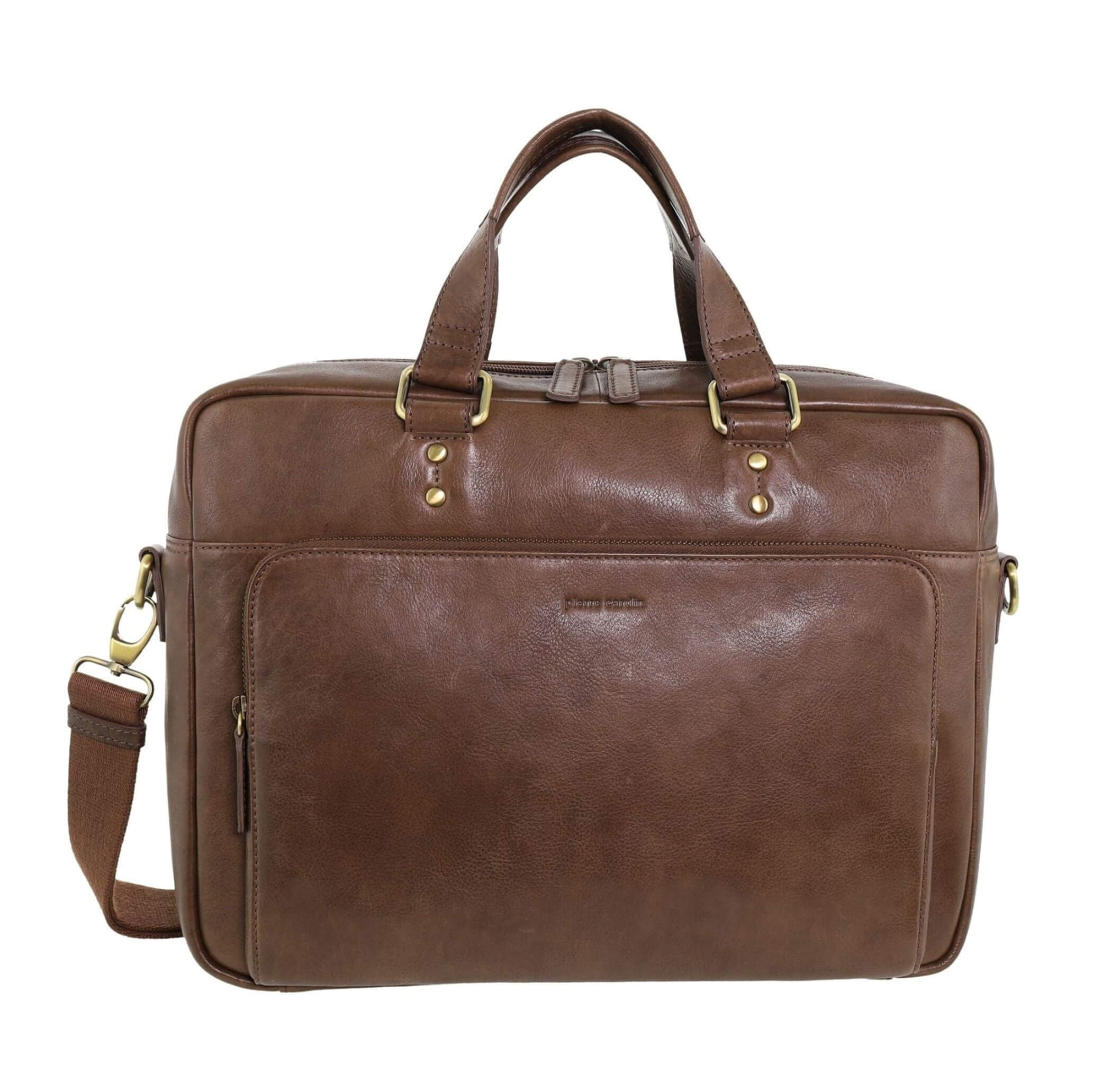 Pierre Cardin Mens Rustic Leather Business-Laptop Bag in Oak