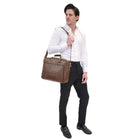 Pierre Cardin Mens Rustic Leather Business-Laptop Bag in Oak
