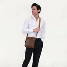 Pierre Cardin Men’s Leather Compact Crossbody Bag in Oak