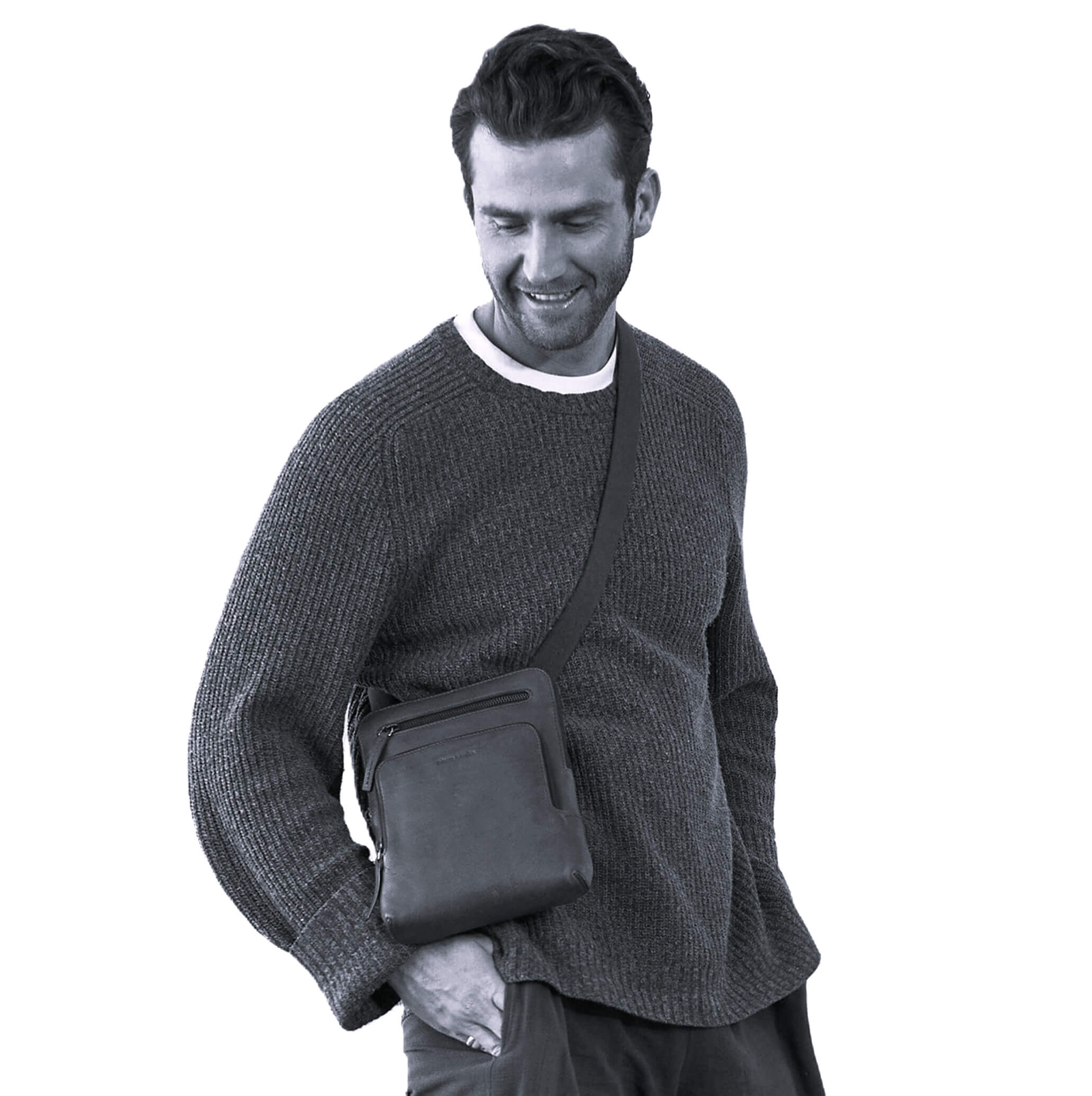 Pierre Cardin Men’s Leather Casual Crossbody Bag in Black