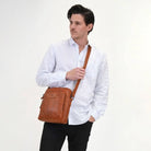 Pierre Cardin Men’s Rustic Leather Crossbody Bag in Cognac 