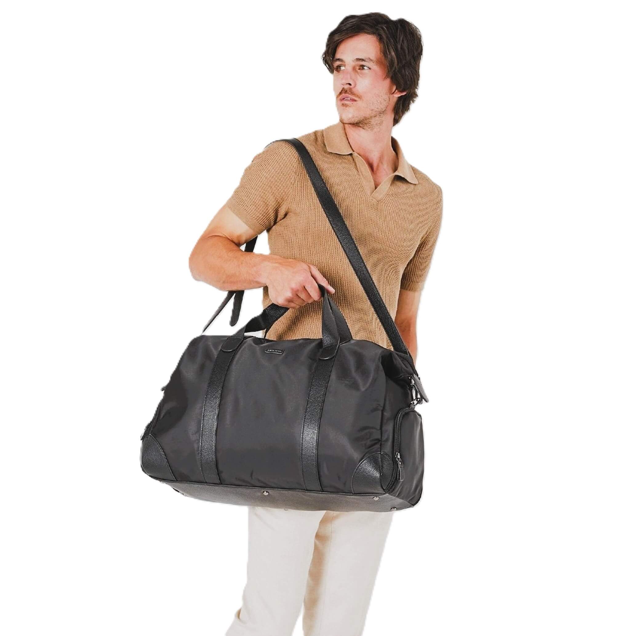 Pierre Cardin Nylon Overnight-Travel Bag in Black