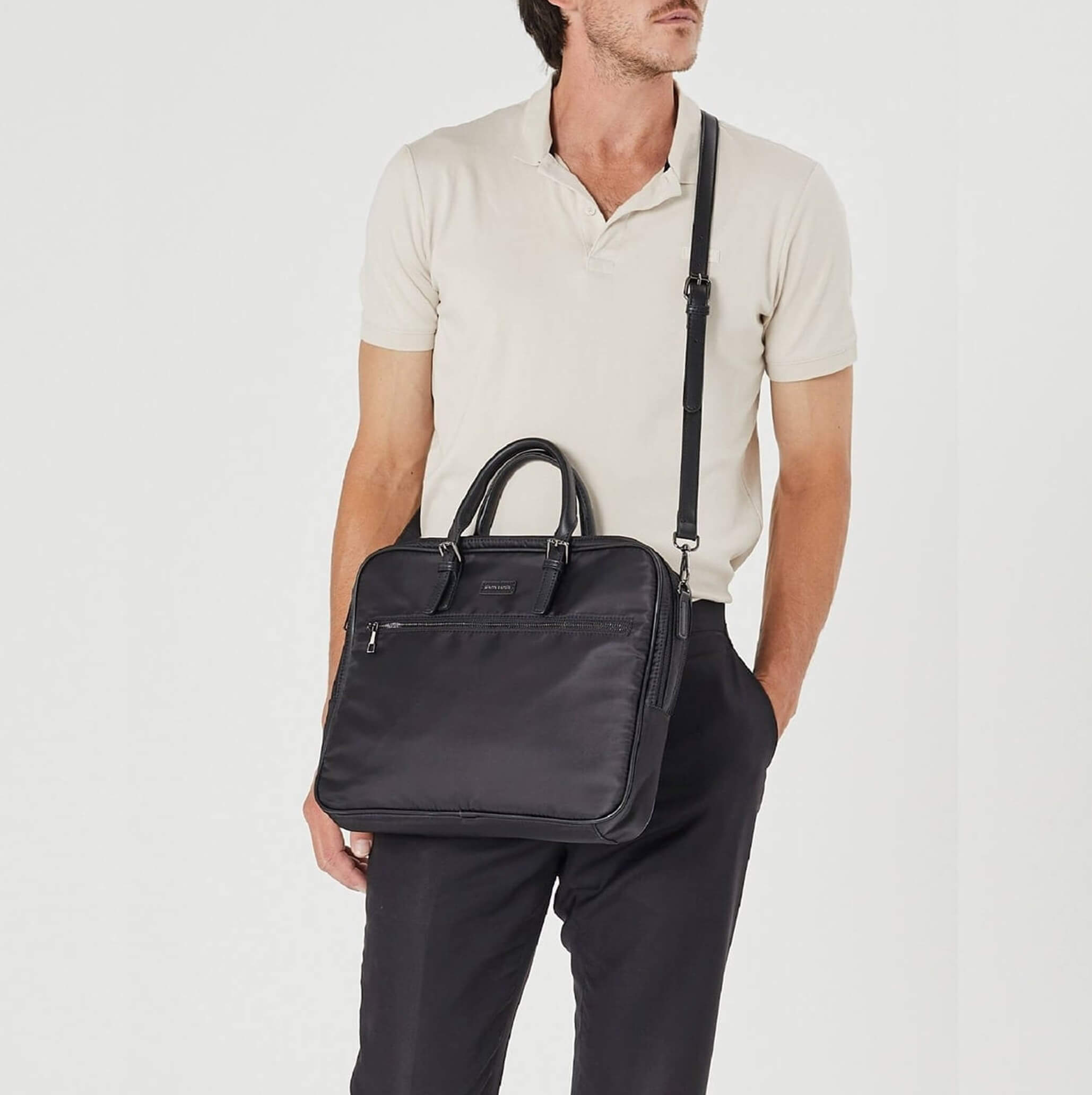 Pierre Cardin Mens Nylon Business 15-inch Laptop Bag in Black