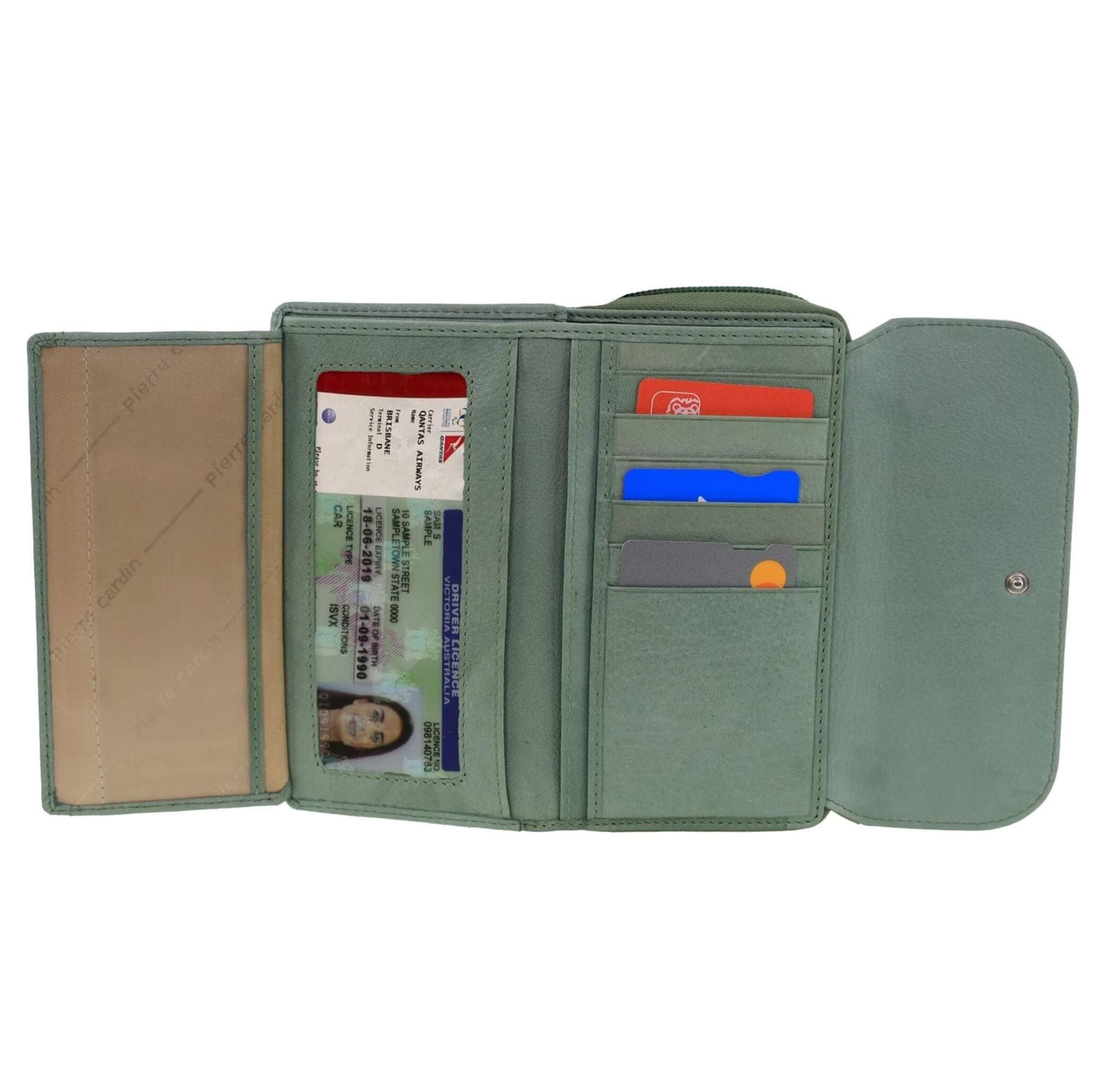 Pierre Cardin Ladies Tri-fold RFID Leather Wallet in Sage