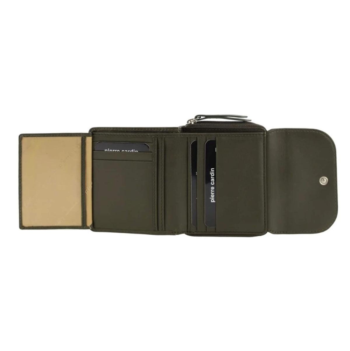 Pierre Cardin PC4029 Ladies Tri-fold Tab Leather Wallet in Khaki