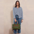 Pierre Cardin Nylon RFID Lightweight Tote/Crossbody Bag In Olive