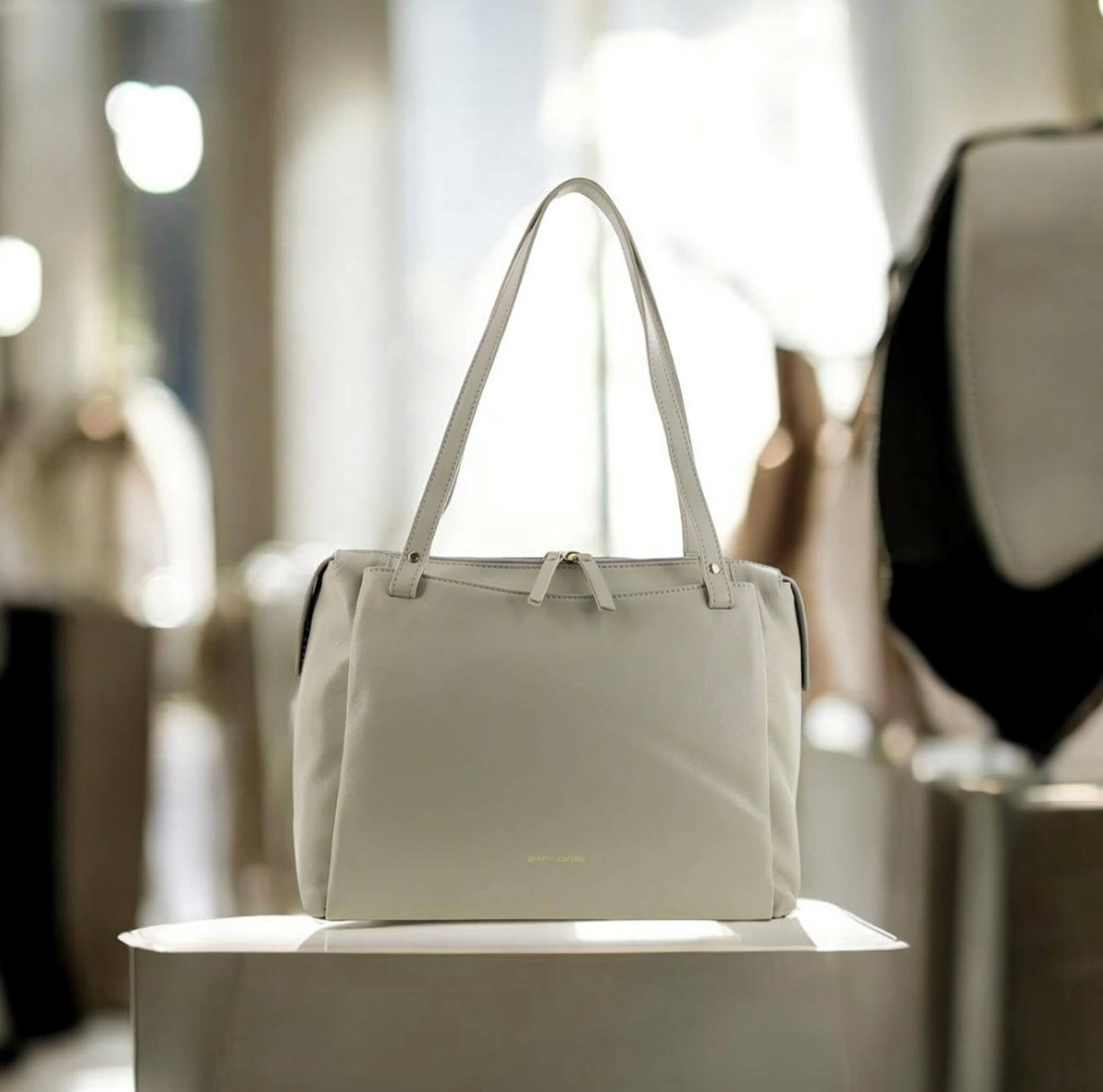 Pierre Cardin Italian Leather Ladies Tote Bag In Bone