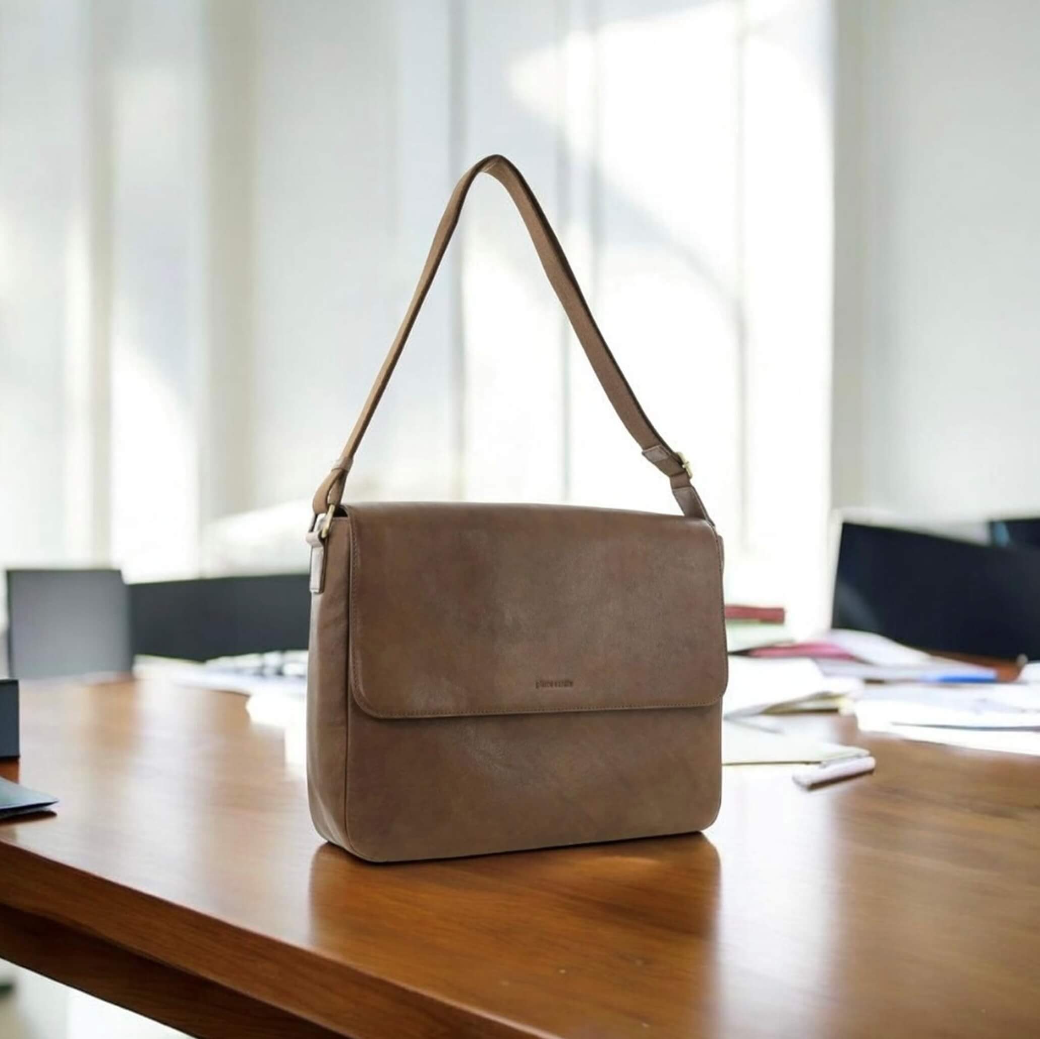 Pierre Cardin Mens Leather Messenger Bag in Oak