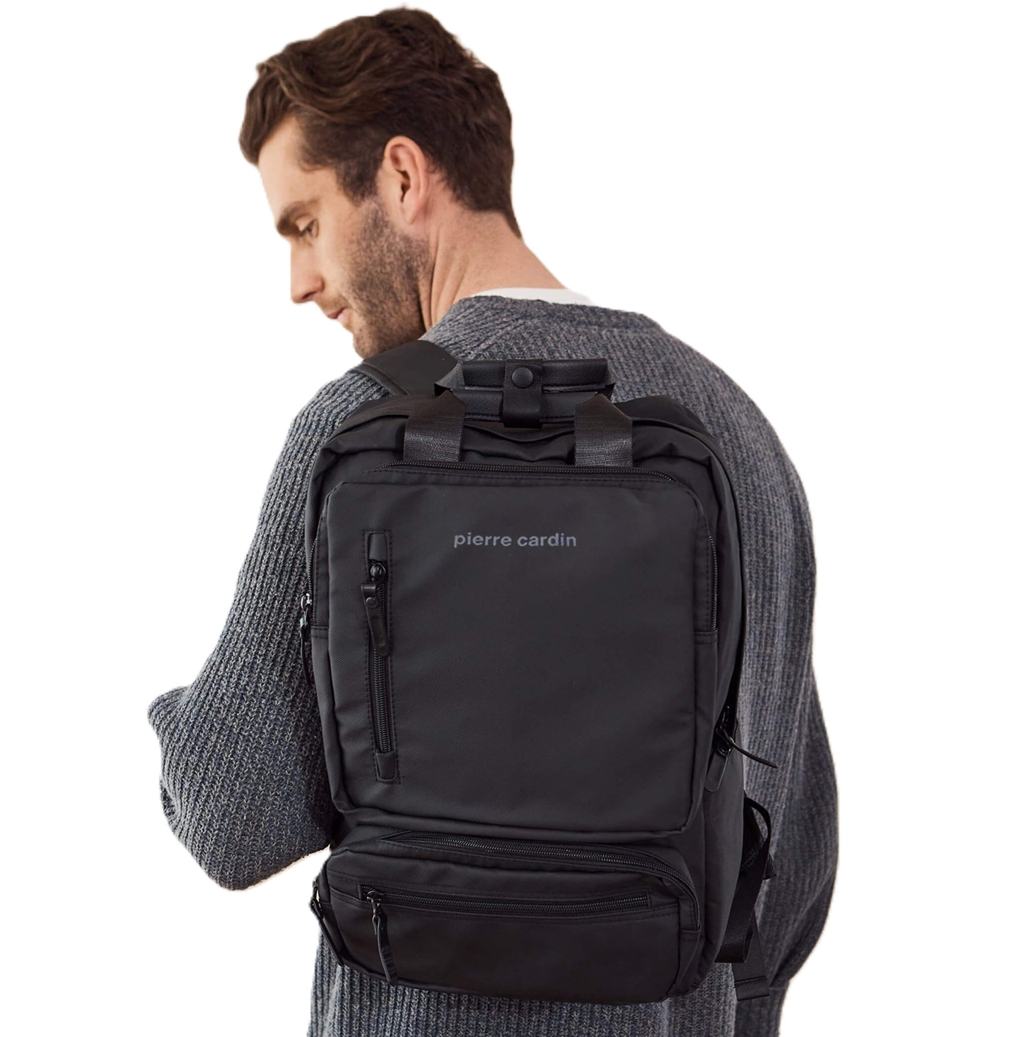Pierre Cardin Men’s Nylon Work Travel Laptop Backpack In Black