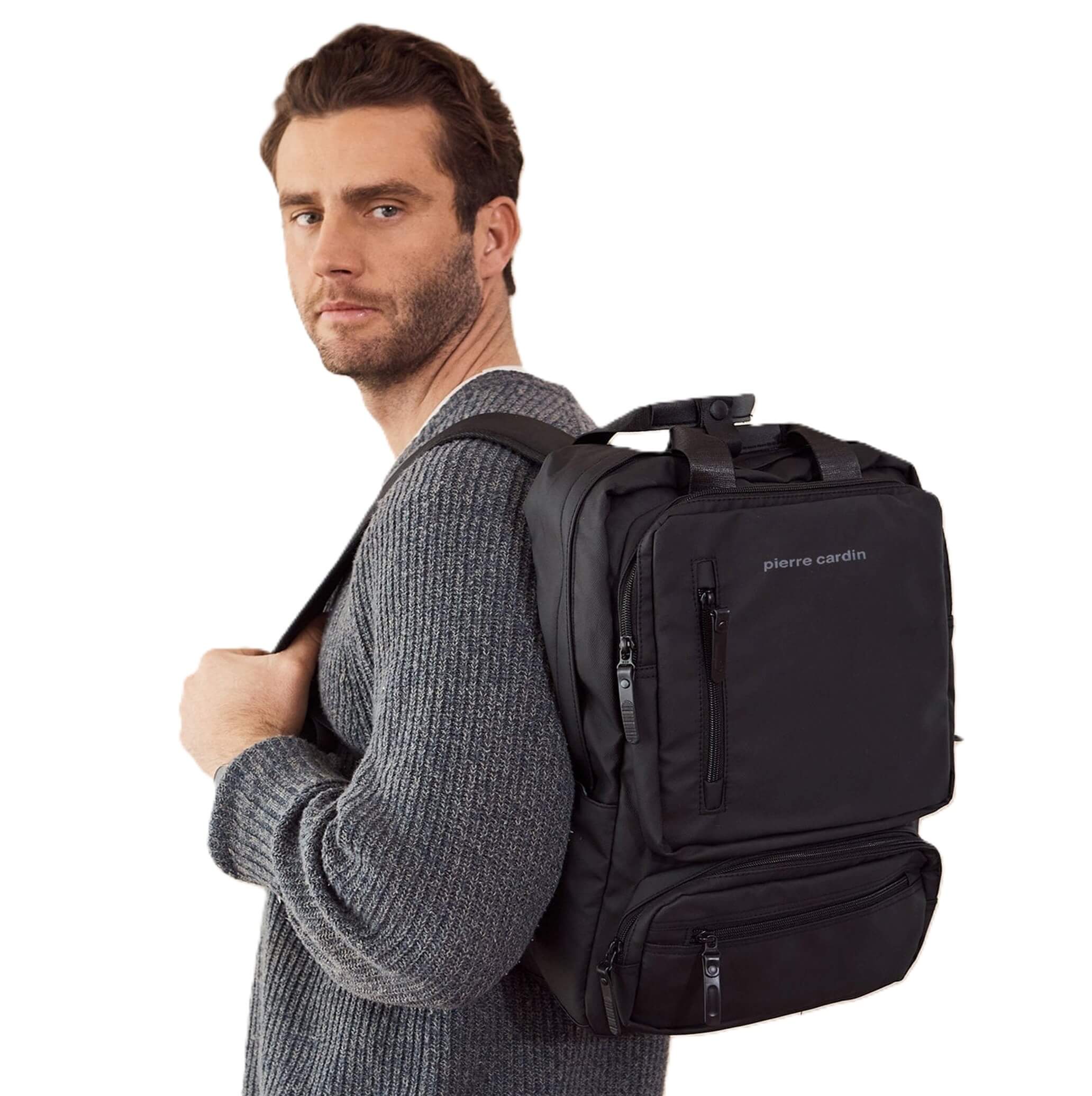 Pierre Cardin Men’s Nylon Work Travel Laptop Backpack In Black