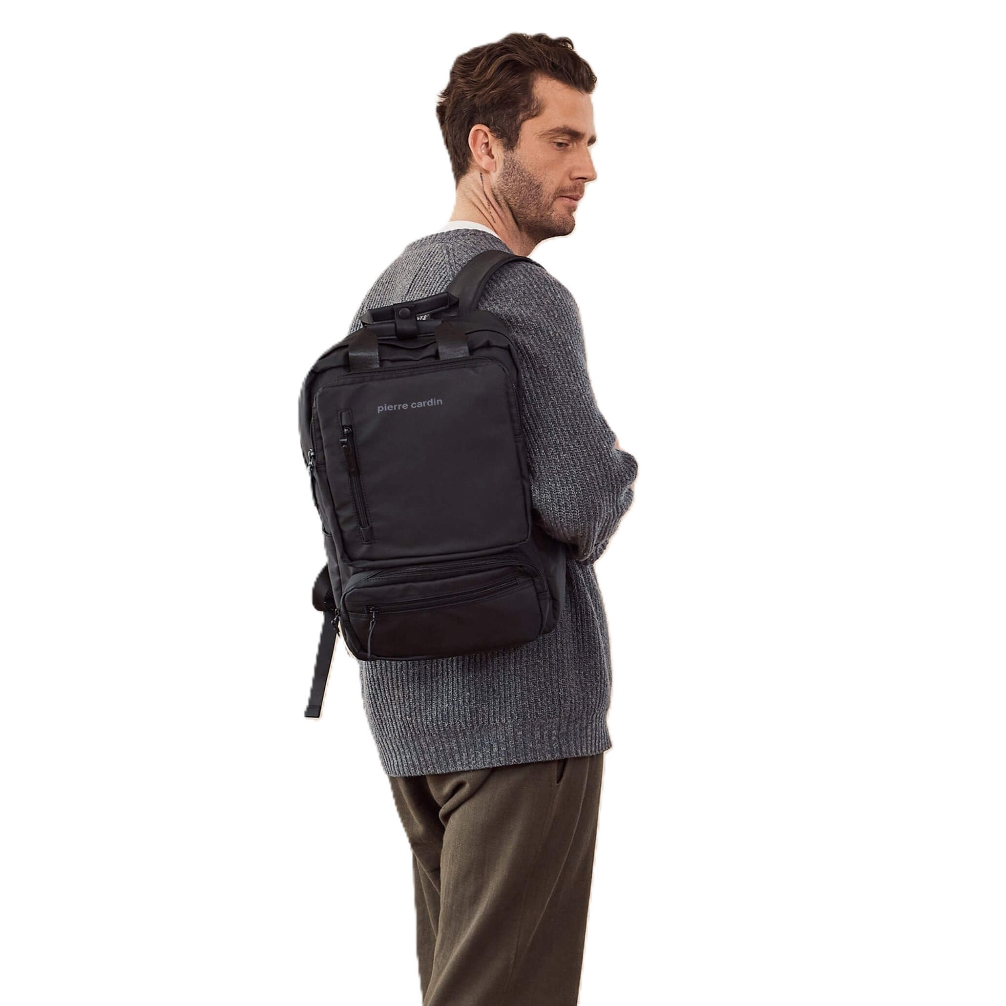 Pierre Cardin Men’s Nylon Work Travel Laptop Backpack In Black