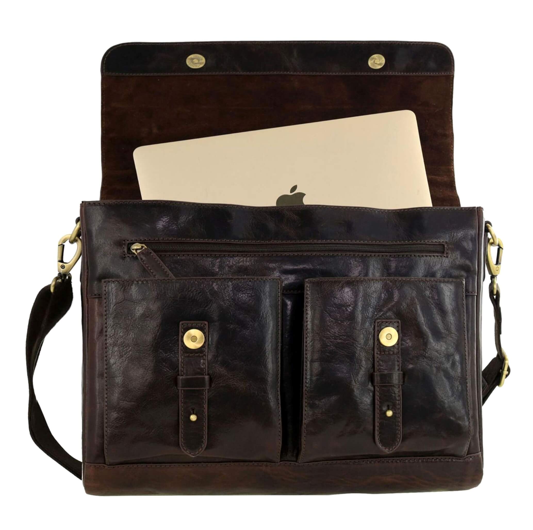 Pierre Cardin Men's Leather Messenger/Computer Bag in Chocolate