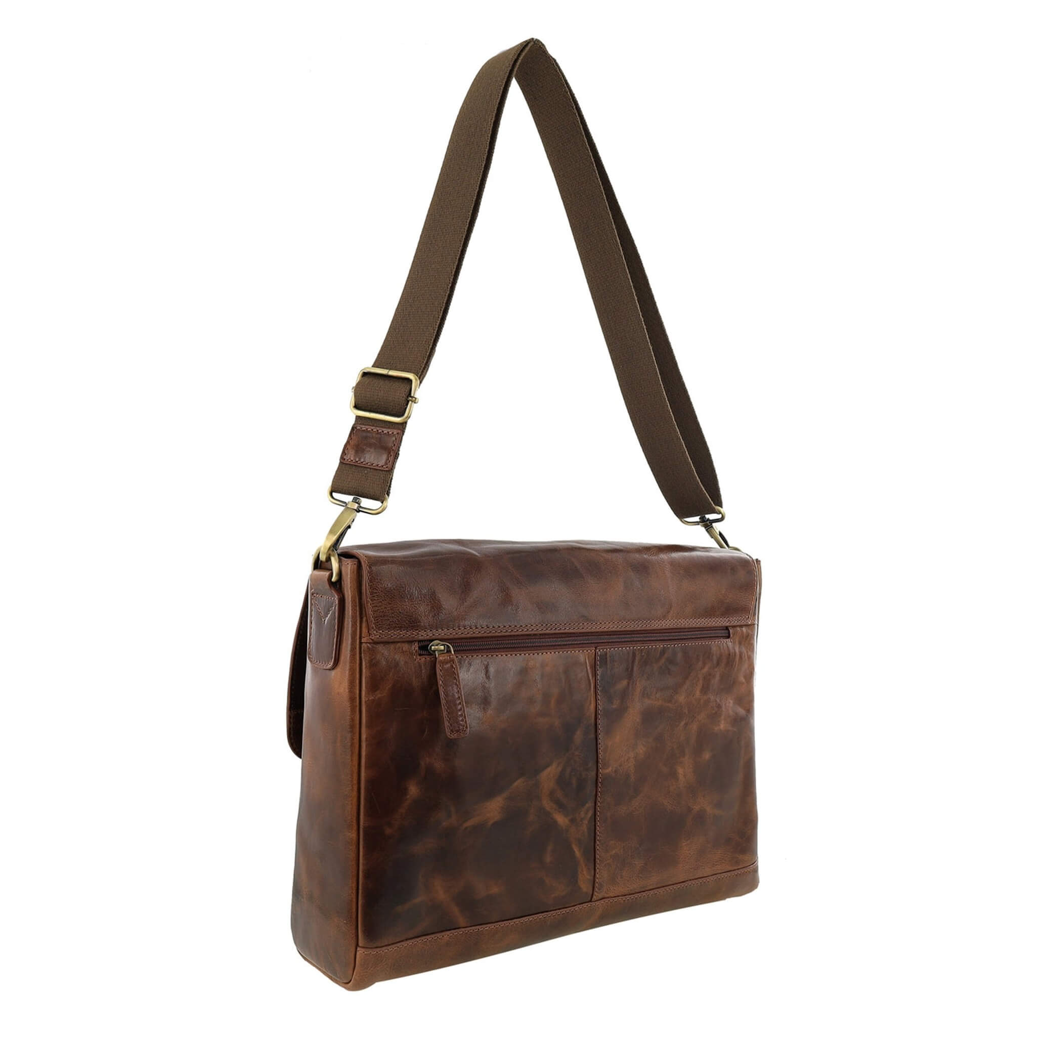 Pierre Cardin Men's Leather Refined Messenger/Computer Bag in Cognac