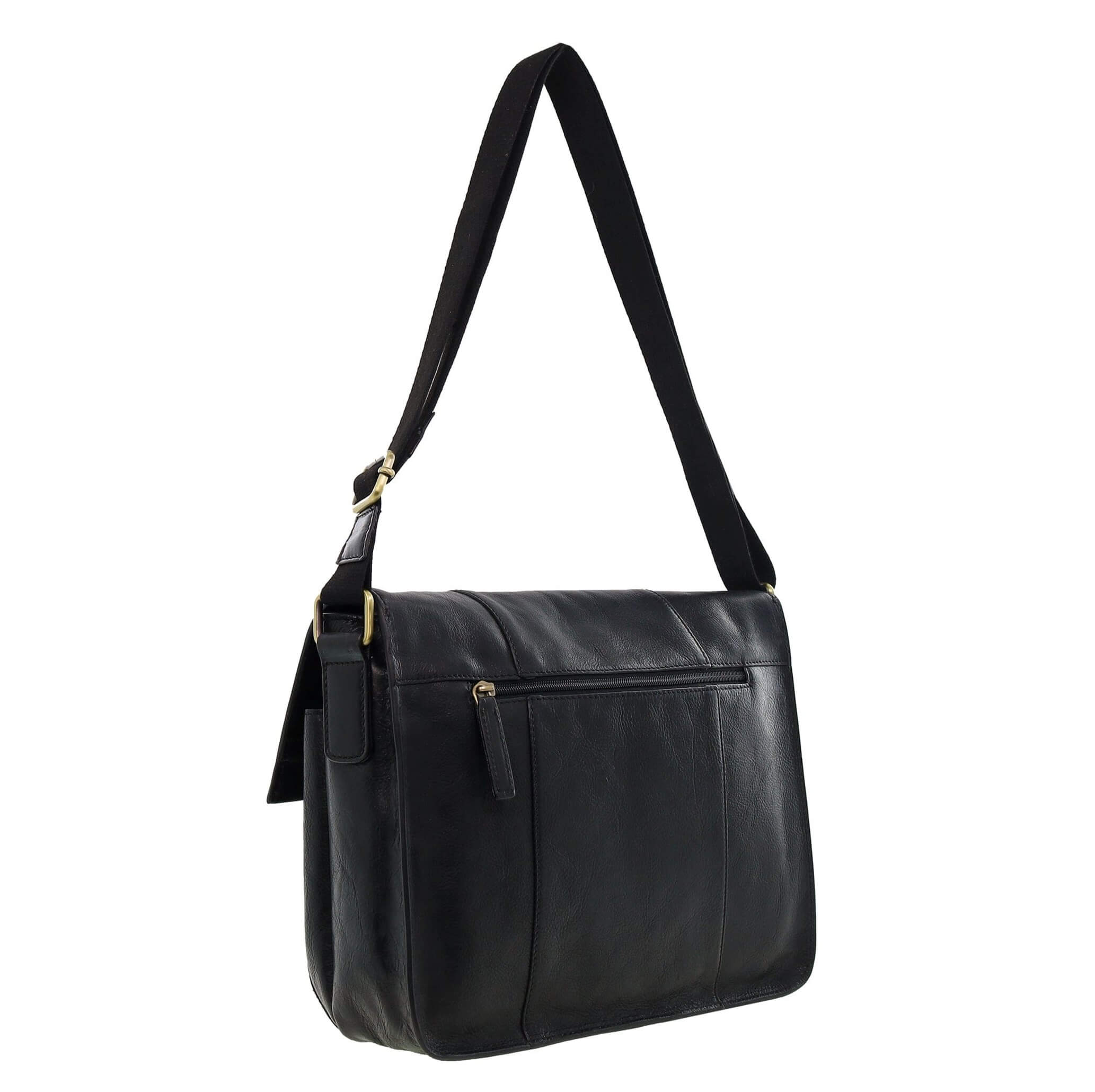 Pierre Cardin Men's Leather Messenger/Laptop Bag in Black
