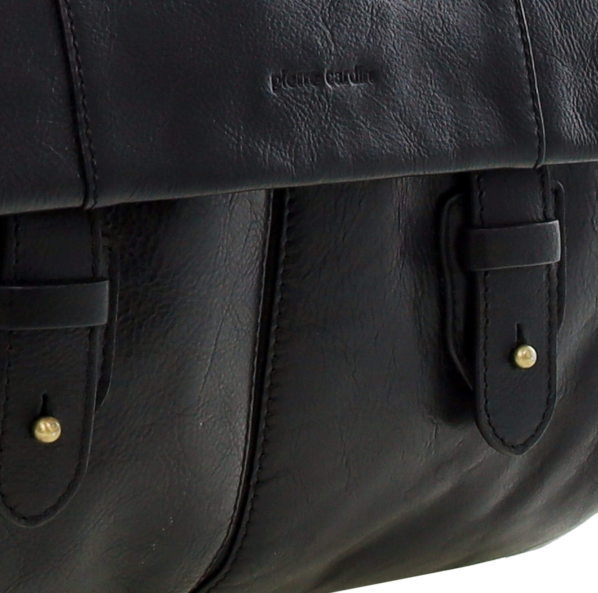 Pierre Cardin Men's Leather Messenger/Laptop Bag in Black