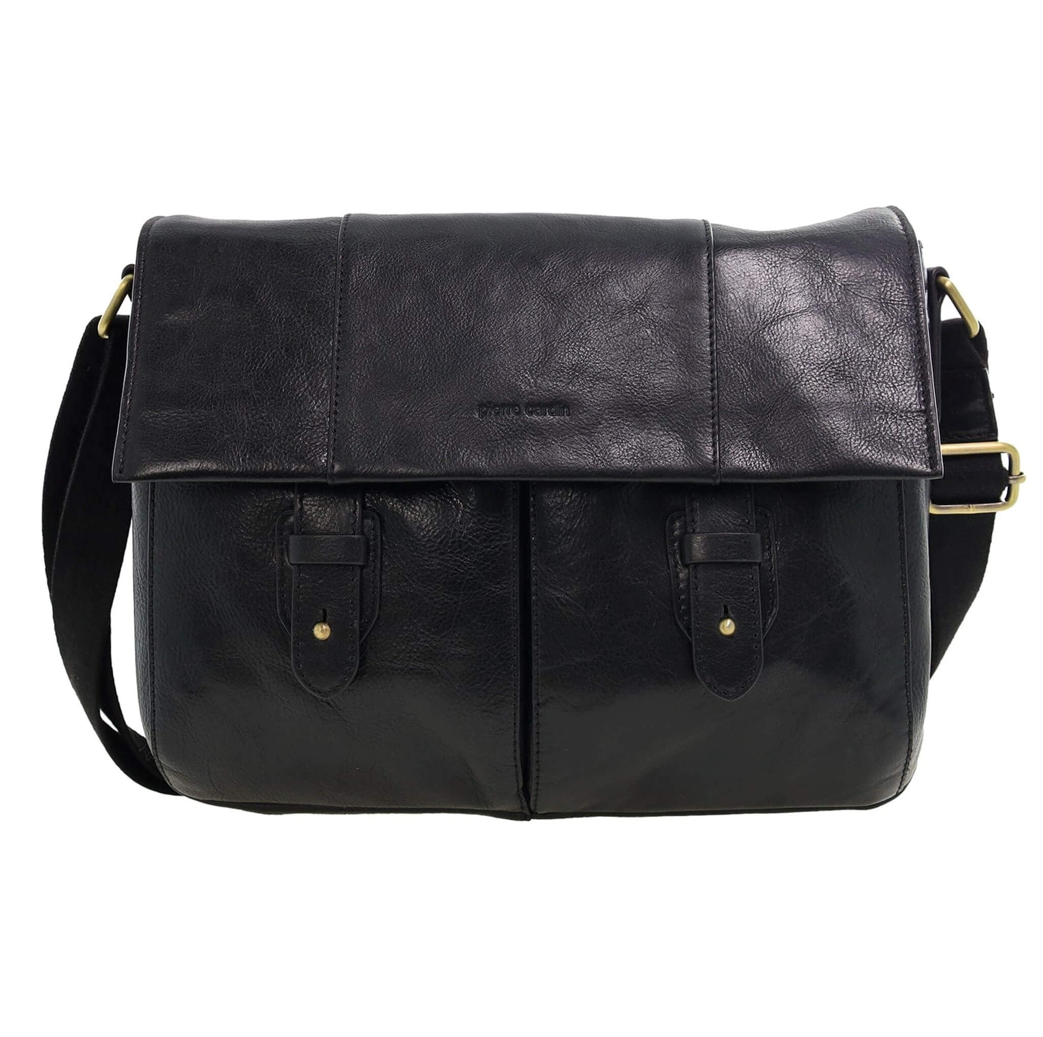 Pierre Cardin Men's Leather Messenger/Laptop Bag in Black