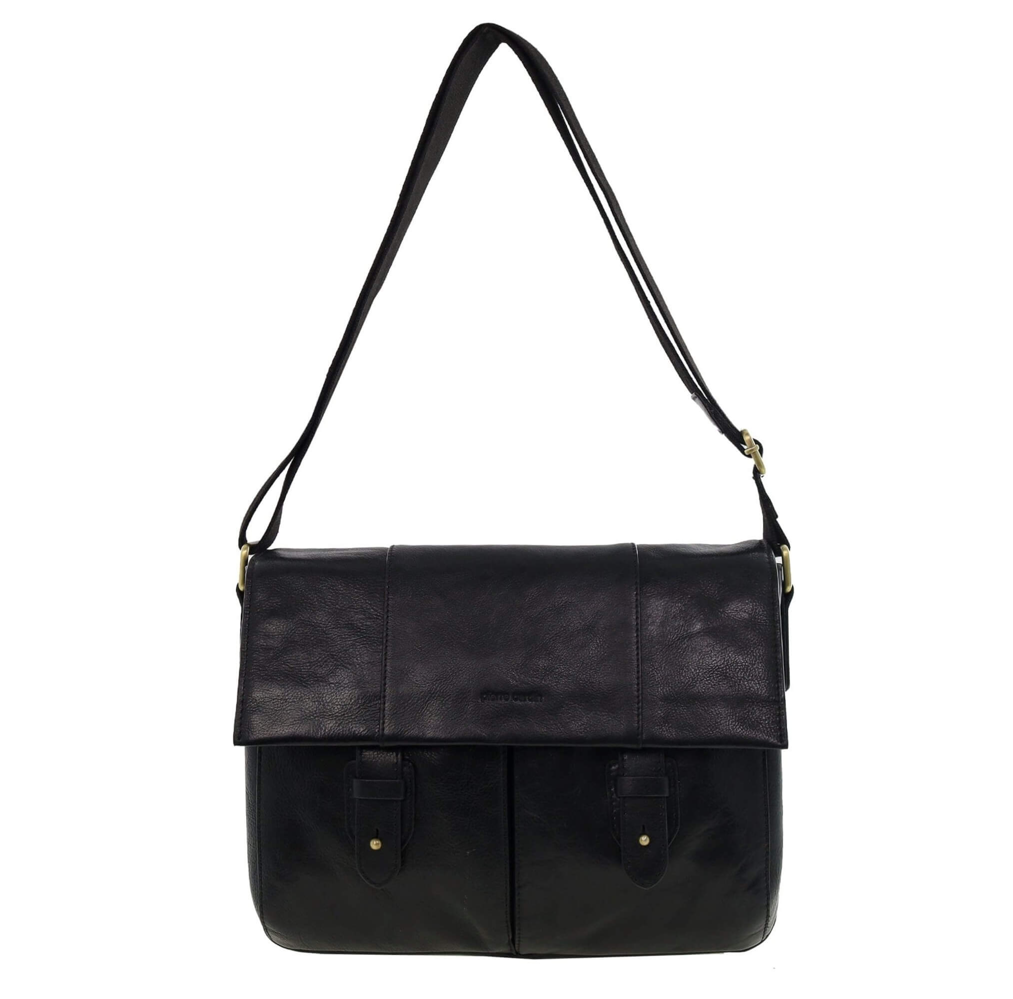 Pierre Cardin Men's Leather Messenger/Laptop Bag in Black