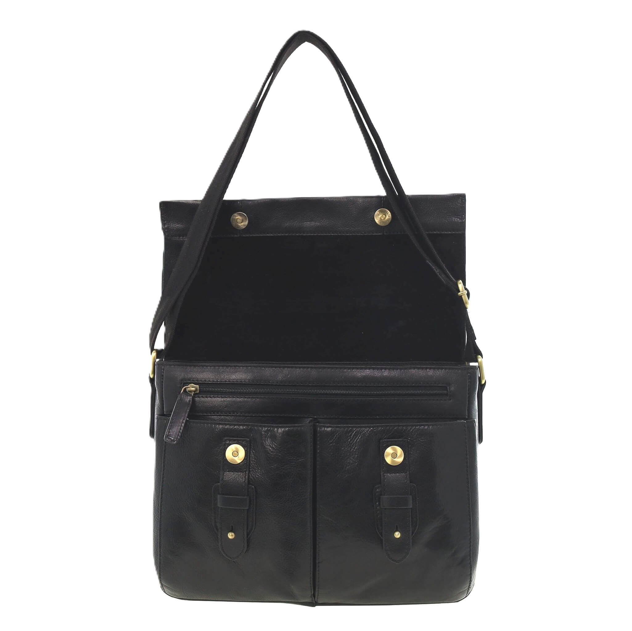 Pierre Cardin Men's Leather Messenger/Laptop Bag in Black
