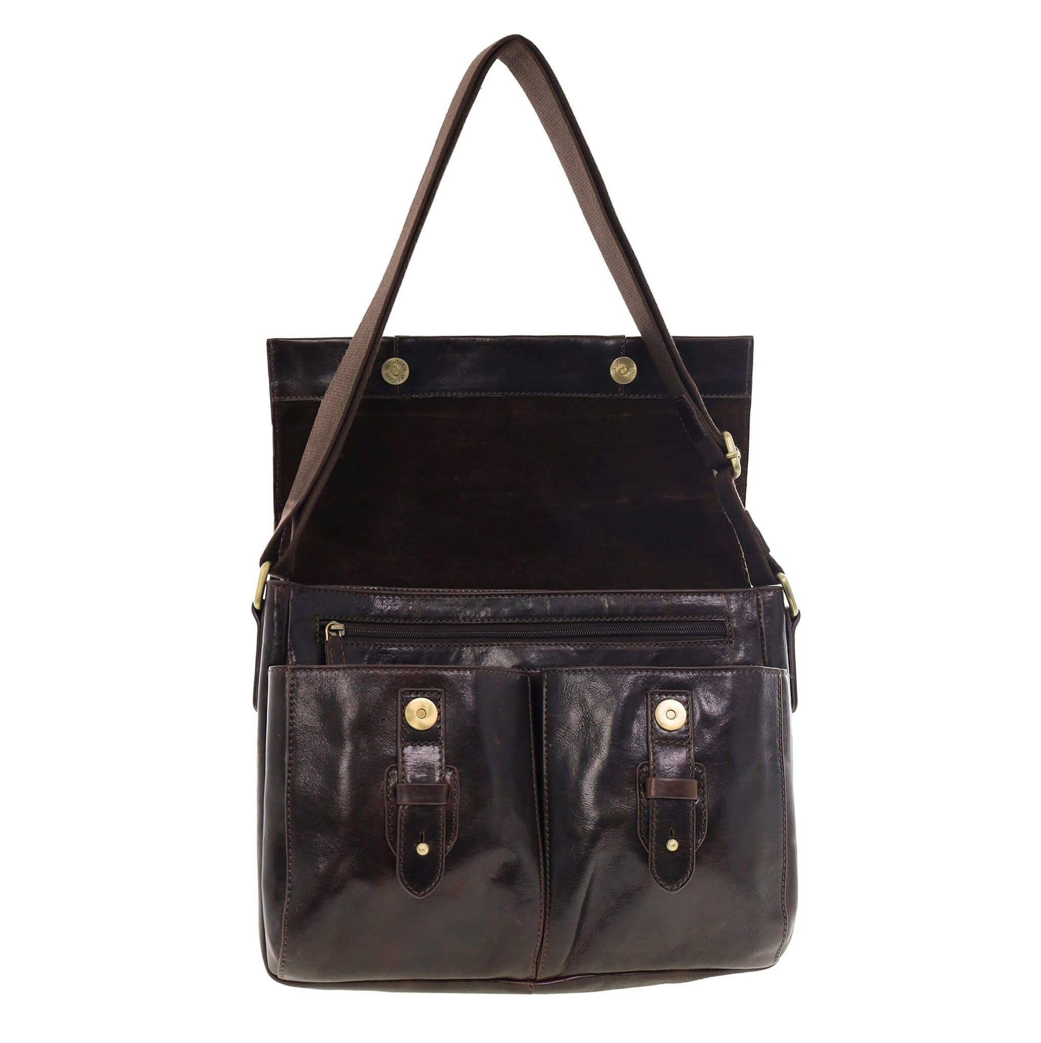 Pierre Cardin Men's Leather Messenger/Laptop Bag in Chocolate