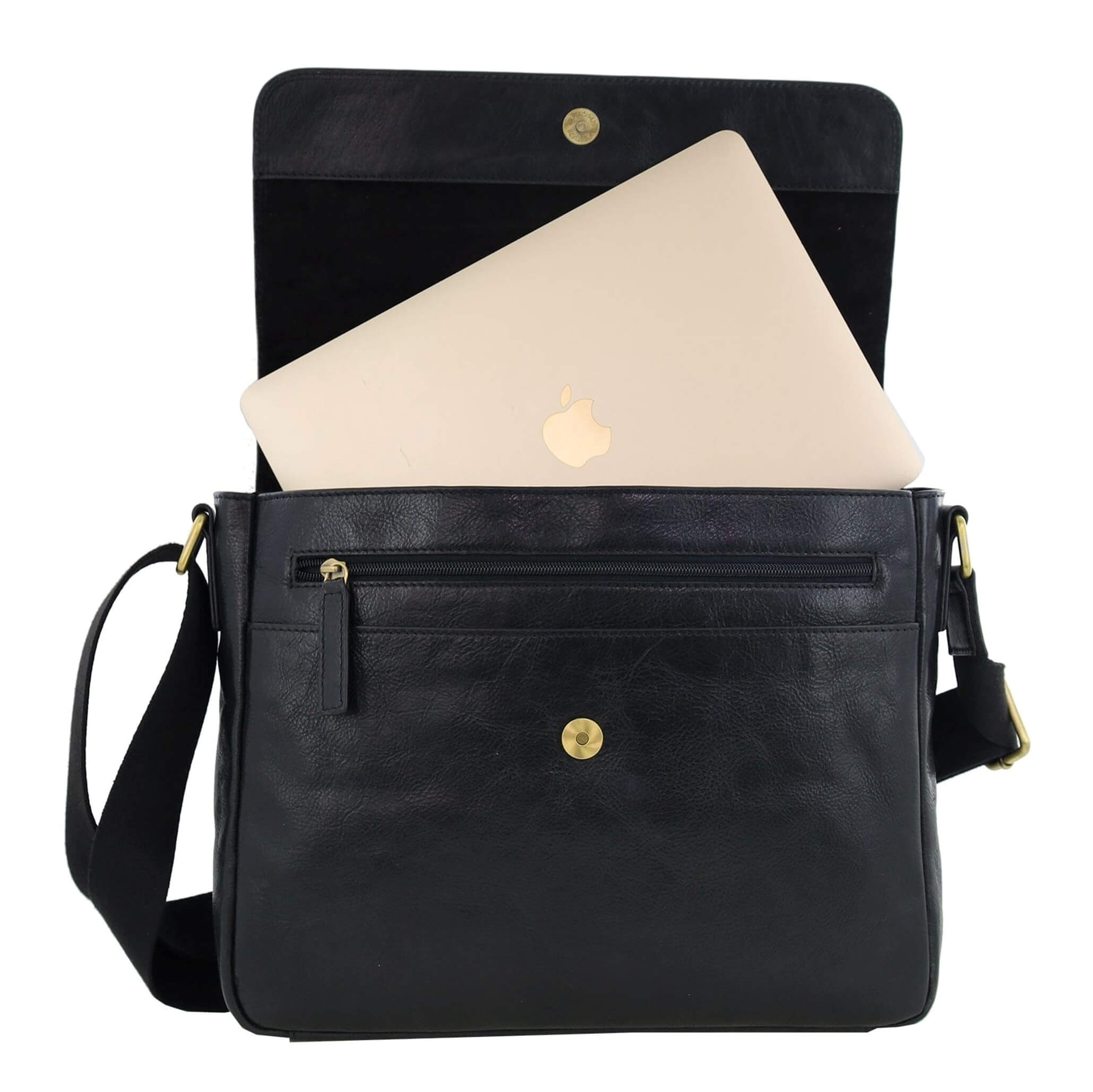 Pierre Cardin Classic Leather Messenger/Laptop Bag in Black