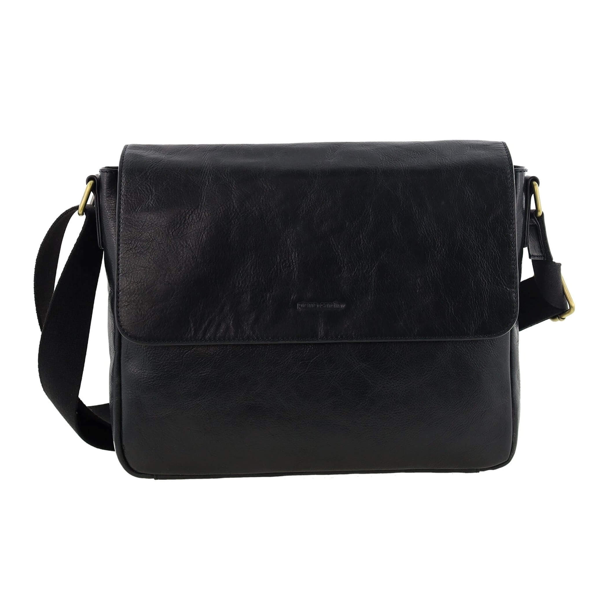 Pierre Cardin Classic Leather Messenger/Laptop Bag in Black