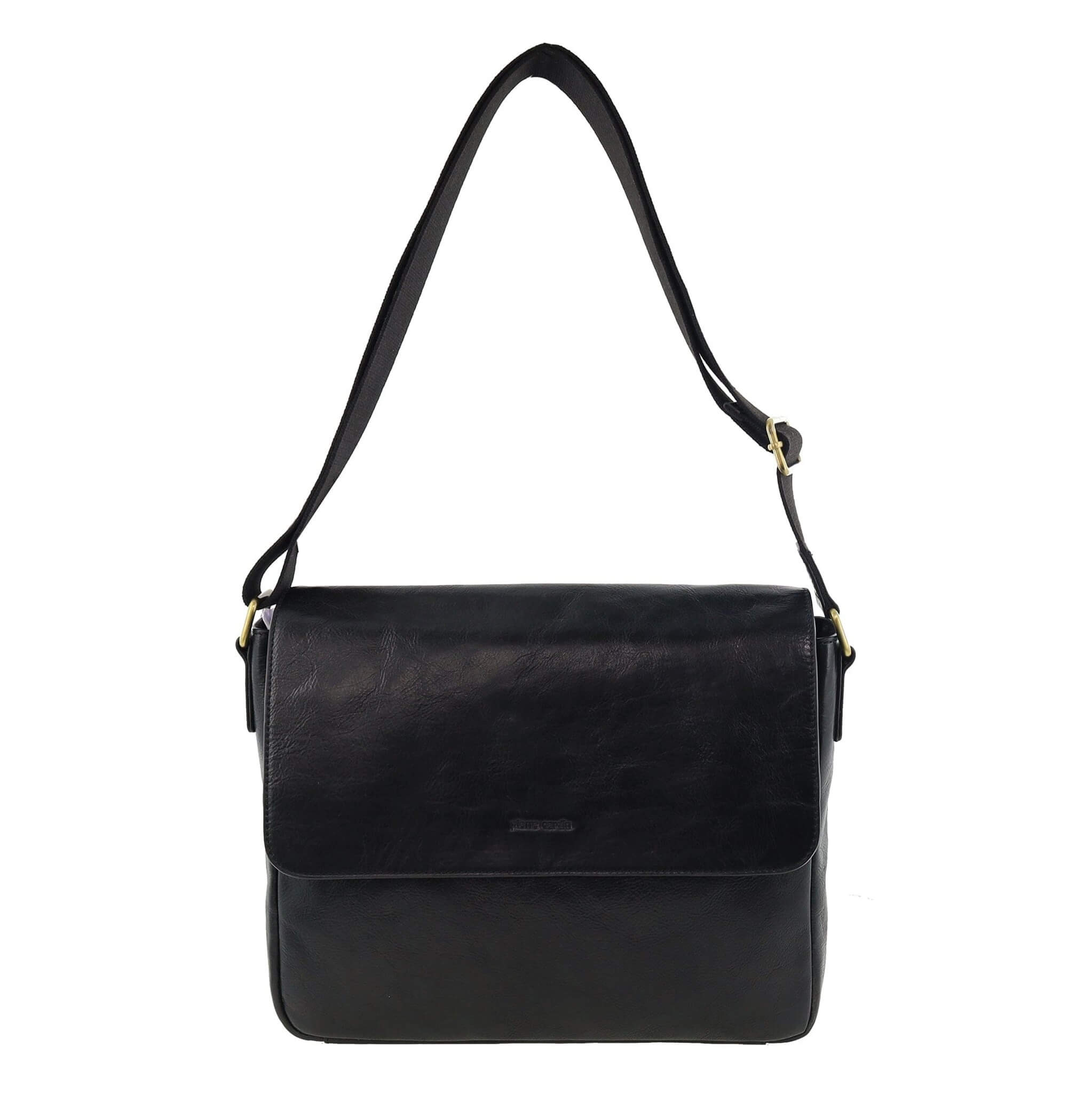 Pierre Cardin Classic Leather Messenger/Laptop Bag in Black