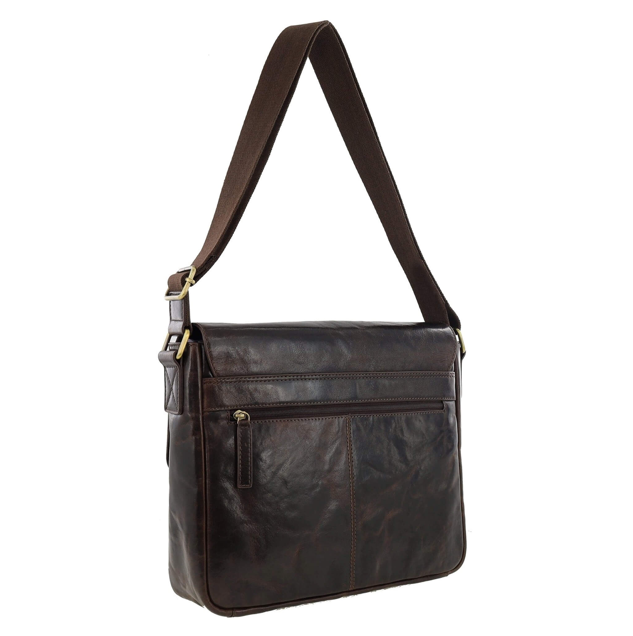 Pierre Cardin Classic Leather Messenger/Laptop Bag in Chocolate