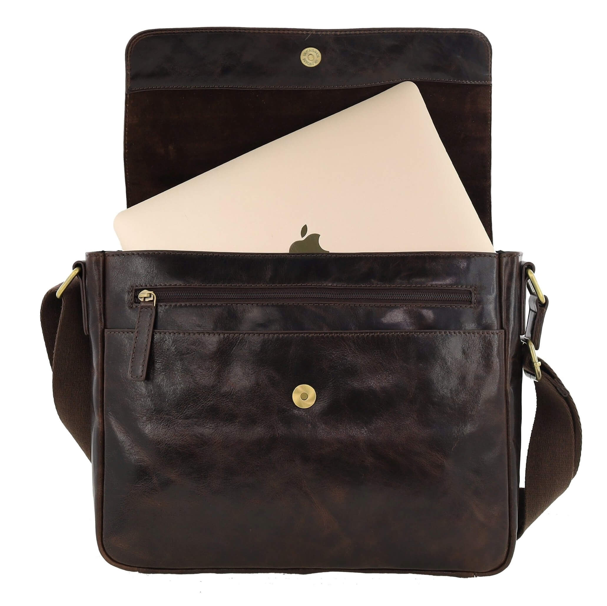 Pierre Cardin Classic Leather Messenger/Laptop Bag in Chocolate
