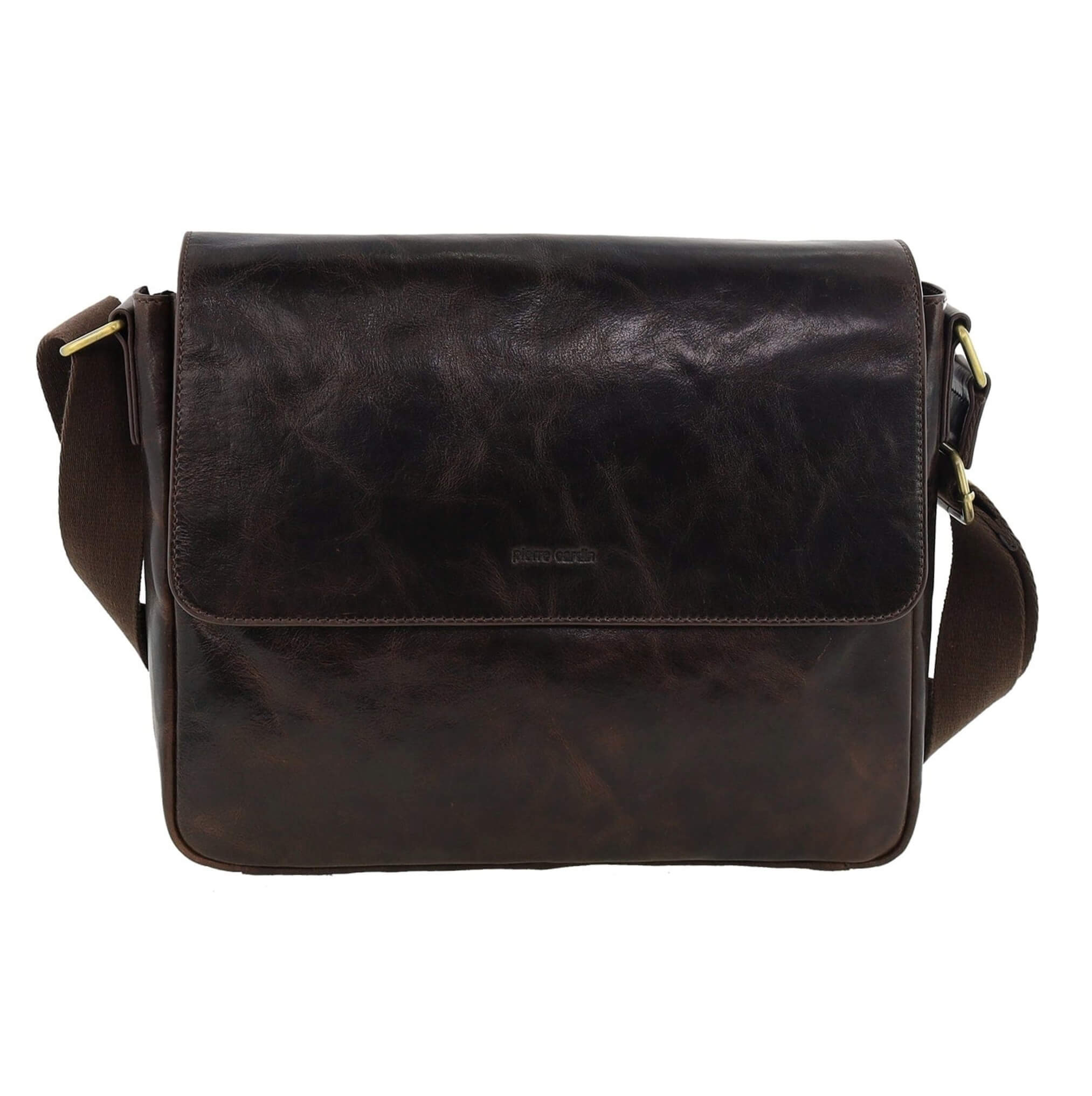 Pierre Cardin Classic Leather Messenger/Laptop Bag in Chocolate