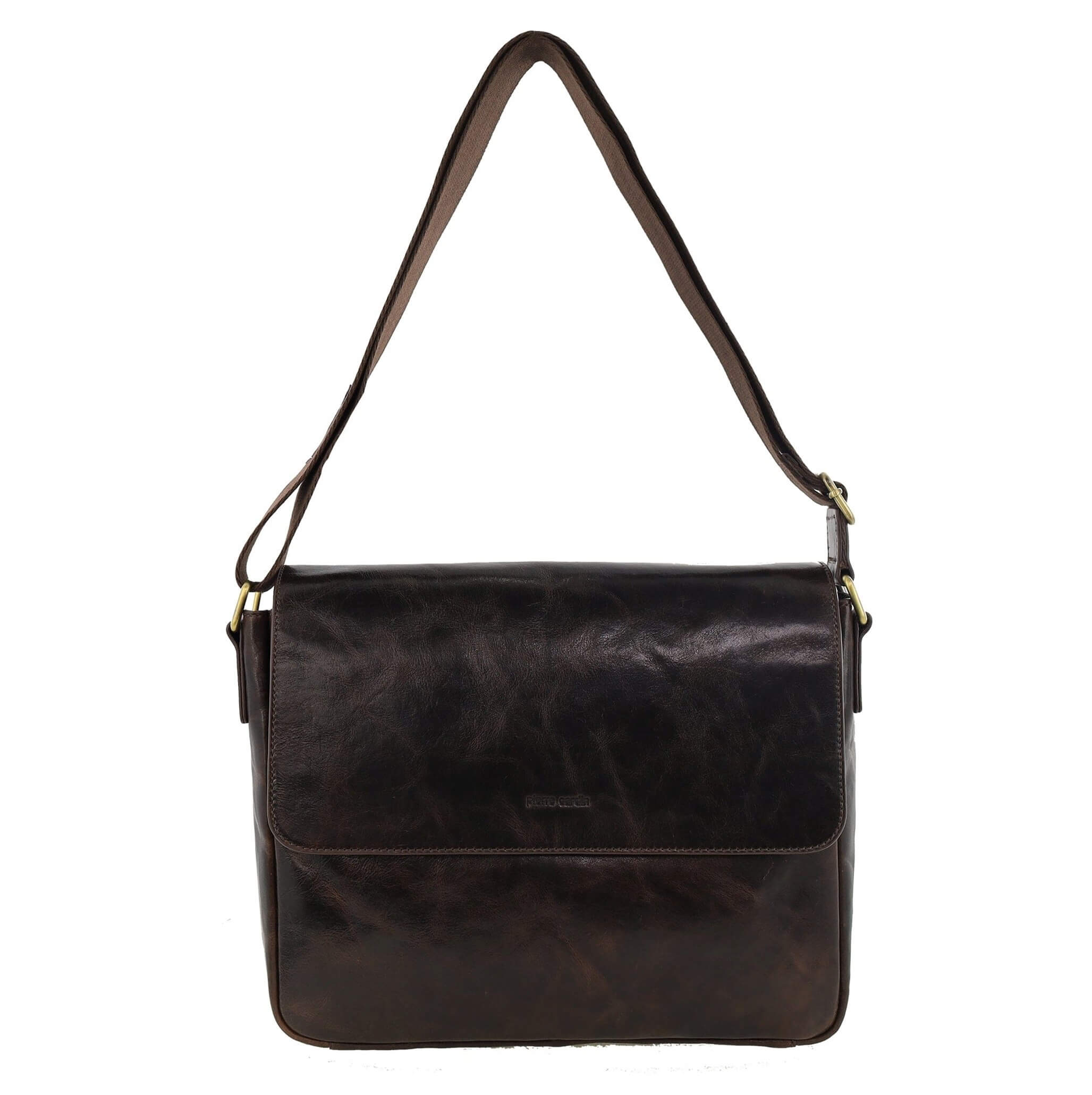 Pierre Cardin Classic Leather Messenger/Laptop Bag in Chocolate