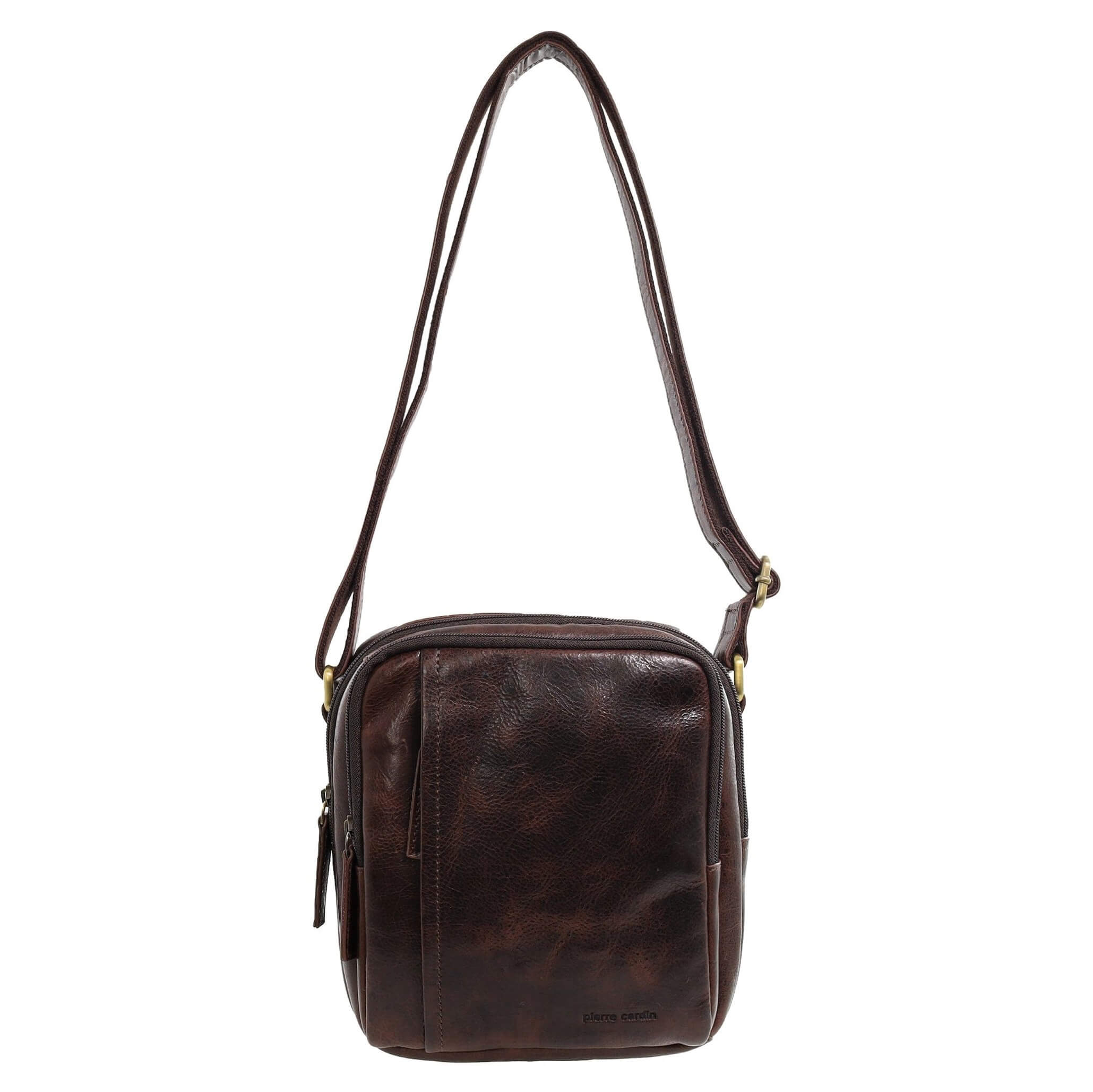 Pierre Cardin Men's Leather Crossbody Bag in Chocolate
