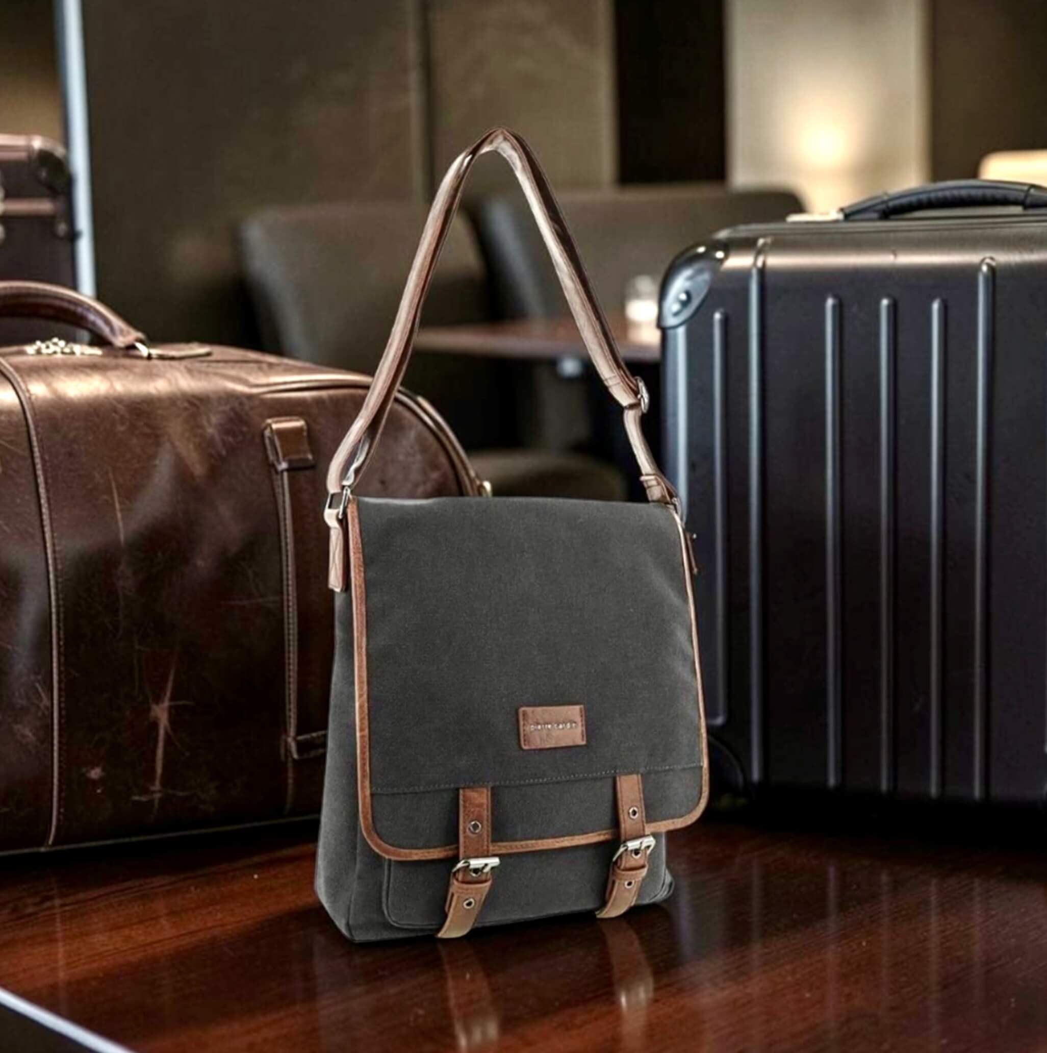 Pierre Cardin Canvas Buckle Satchel In Black