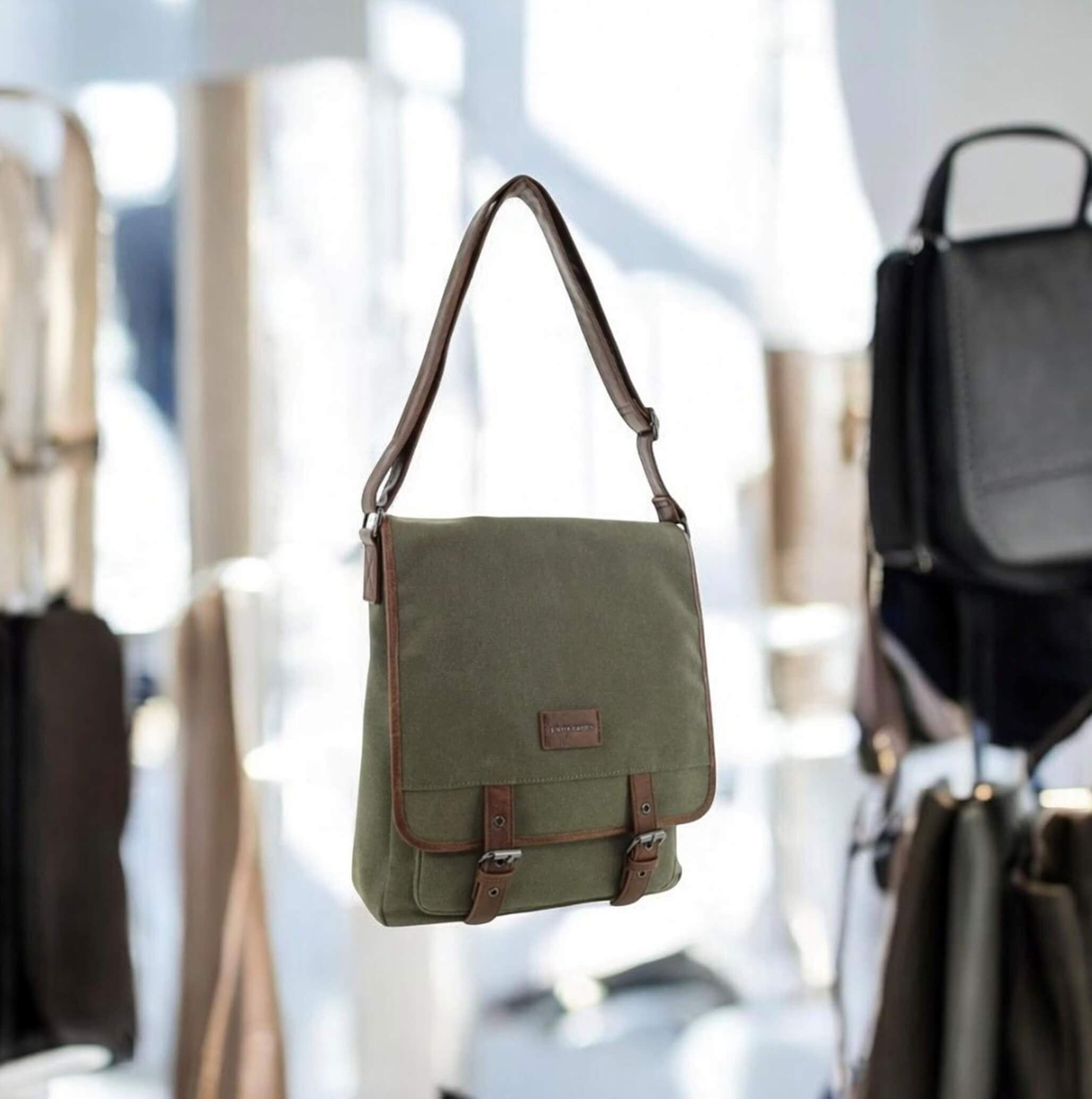 Pierre Cardin Canvas Buckle Satchel In Brown