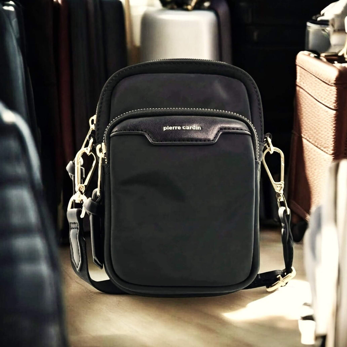 Pierre Cardin Monaco Nylon Crossbody Bag In Black