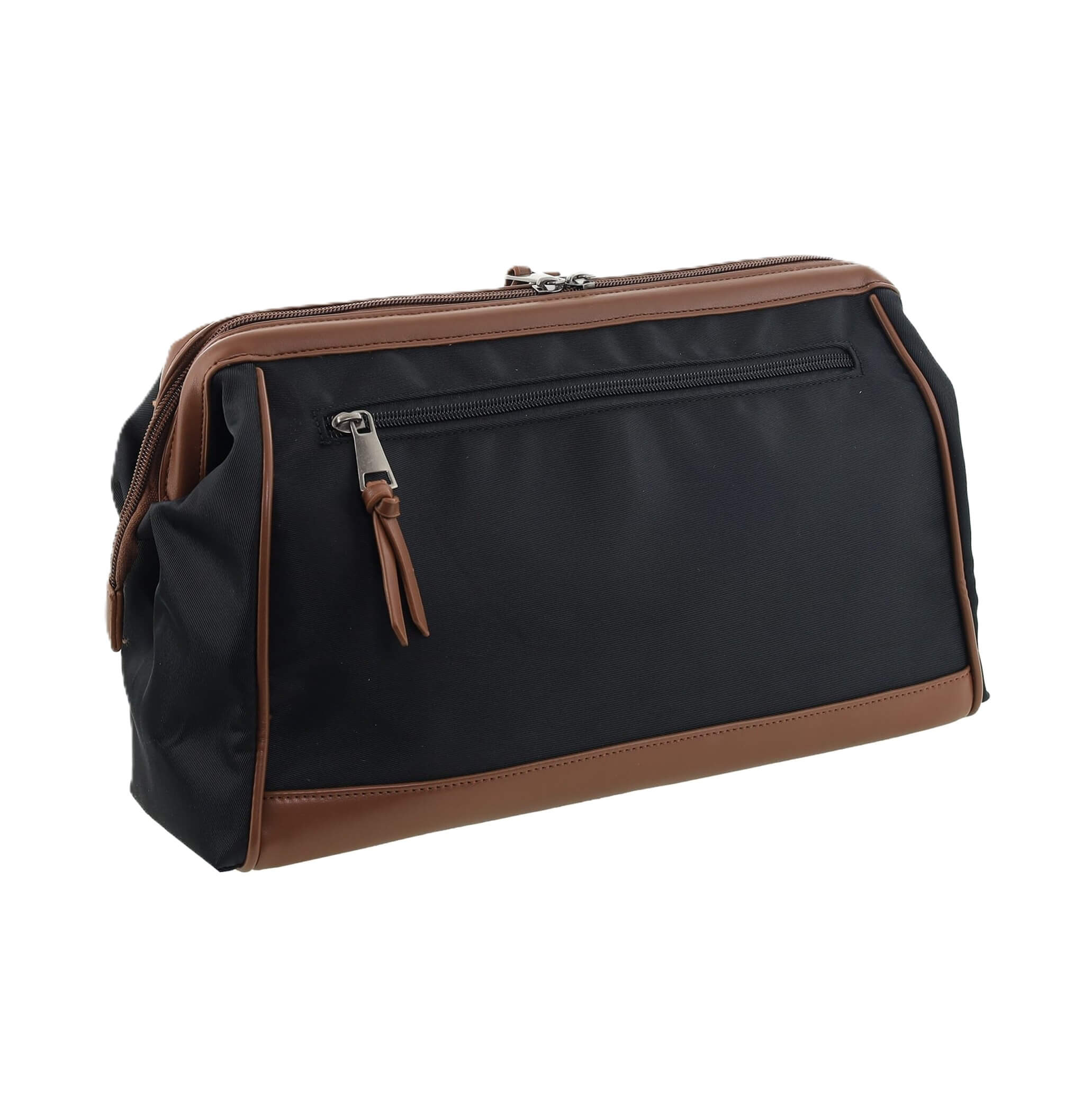 Pierre Cardin PC4128 nylon toiletry bag with brown vegan leather trim.